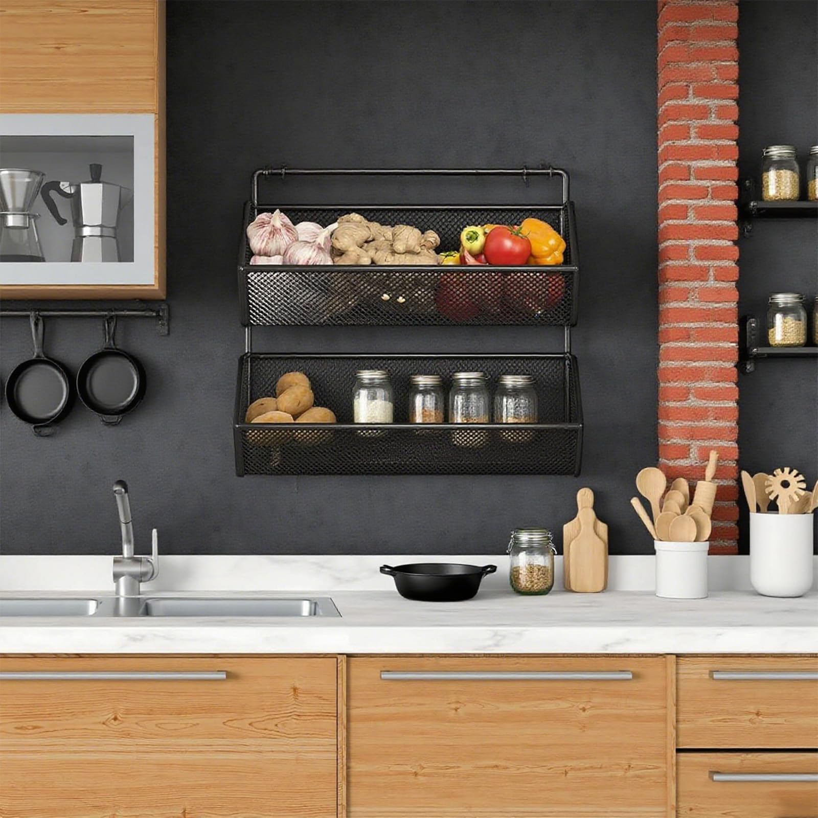 Panier mural en métal à 3 compartiments –Panier en métal suspendu sans perçage – Panier suspendu pour cuisine et organisateur de cuisine pour | Leroy Merlin Panier mural en métal à 3 compartiments –Panier en métal suspendu sans perçage – Panier suspendu pour cuisine et organisateur de cuisine pour | Leroy Merlin