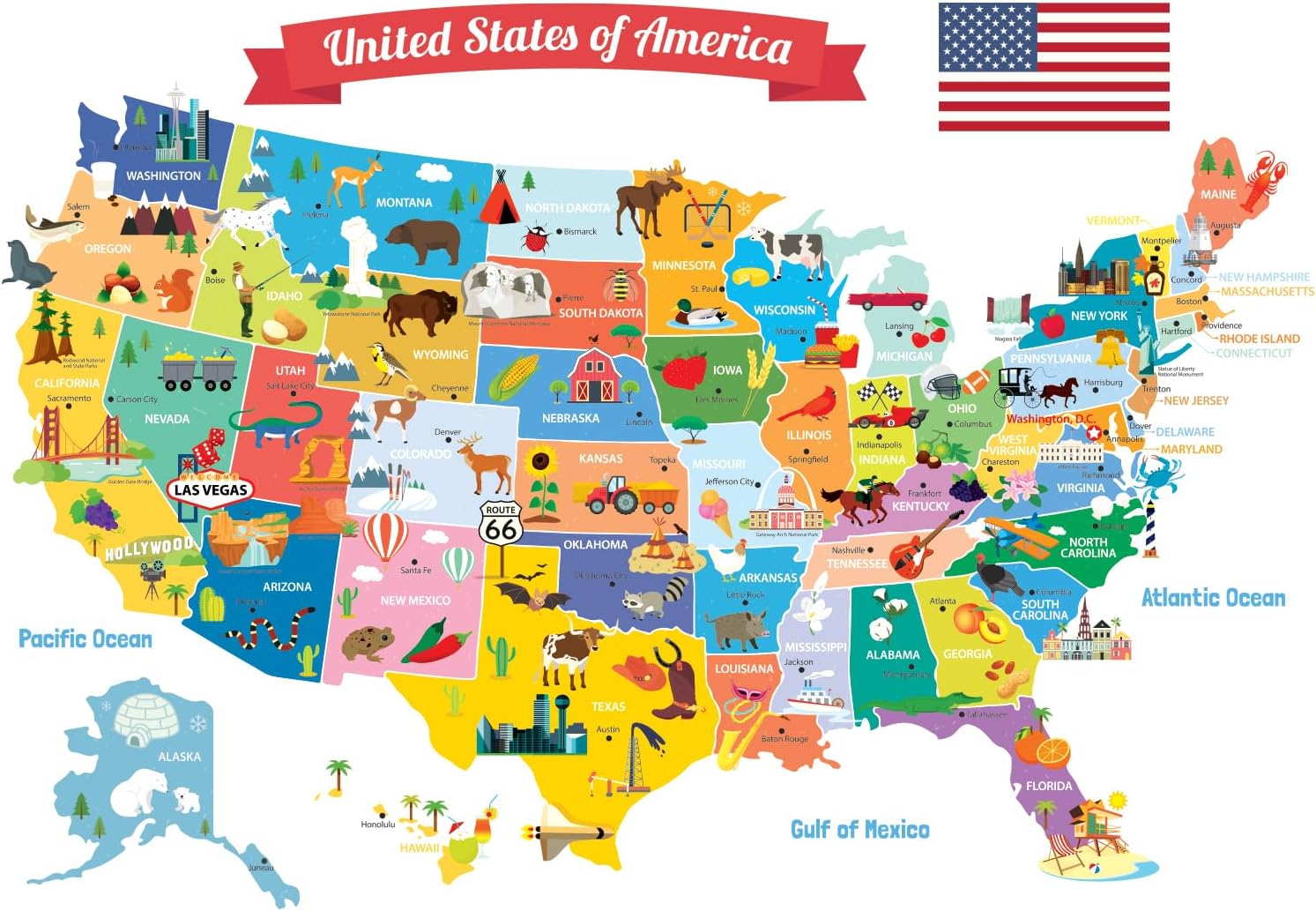 DECOWALL SG2-1906 USA Kids Wall Stickers Wall Decals Peel and Stick Removable Wall Stickers for Kids Nursery Bedroom Living Room décor