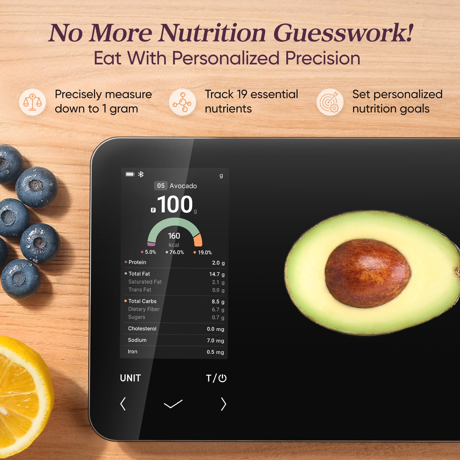 COSORI Bilancia da cucina intelligente Nutrilens, scala di conteggio delle calorie premium, scansione AI tramite app gratuita, traccia 19 nutrienti, informazioni sui nutrienti sullo schermo, USB-C