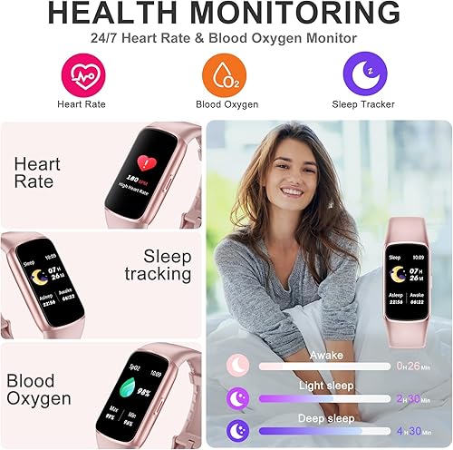 Miniatura 2 de Rastreador de ejercicios contador de pasos con monitor de sueño de oxígeno en sangre y frecuencia cardíaca 247, pantalla táctil AMOLED de 1.47