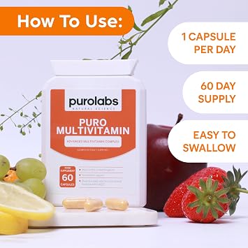 Purolabs Multivitamins & Minerals Supplement - 34 Essential Nutrients - Daily Multivitamin Tablets for Men & Women - 60 Vegan Capsules - Made in The UK