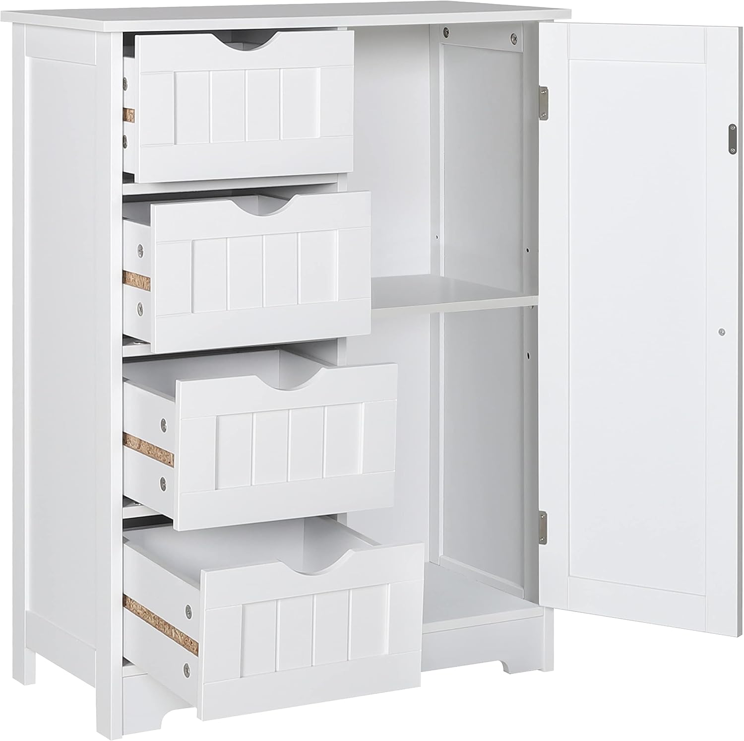 VEIKOU Bathroom Storage Cabinet with 4 Drawers, Small Bathroom Storage Cabinet Freestanding Bathroom Organizer Cabinet w/Removable Shelf & Anti-Topping Design for Home Living Room, Off-White