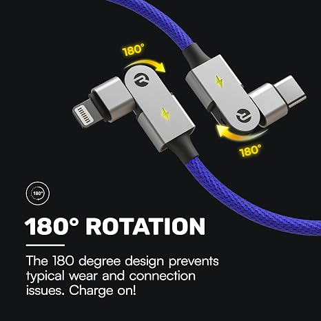 Raycon Magic Spin Cable - 6.6 Feet 100W Fast Charging Type C to Type C Cable for iPhone 16, Samsung Galaxy S24, Google Pixel 7, OnePlus 11, iPad Pro, MacBook Air (Black, 6.6 Feet)