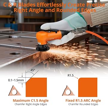 Proster Pneumatic Chamfer Tool Kit Professional Air Deburring Machine, 30000 RPM with Dual-Blade System (R & C Blades), 22-Piece Tungsten Carbide Set for Metal, Wood, PVC, Pipes (Orange)