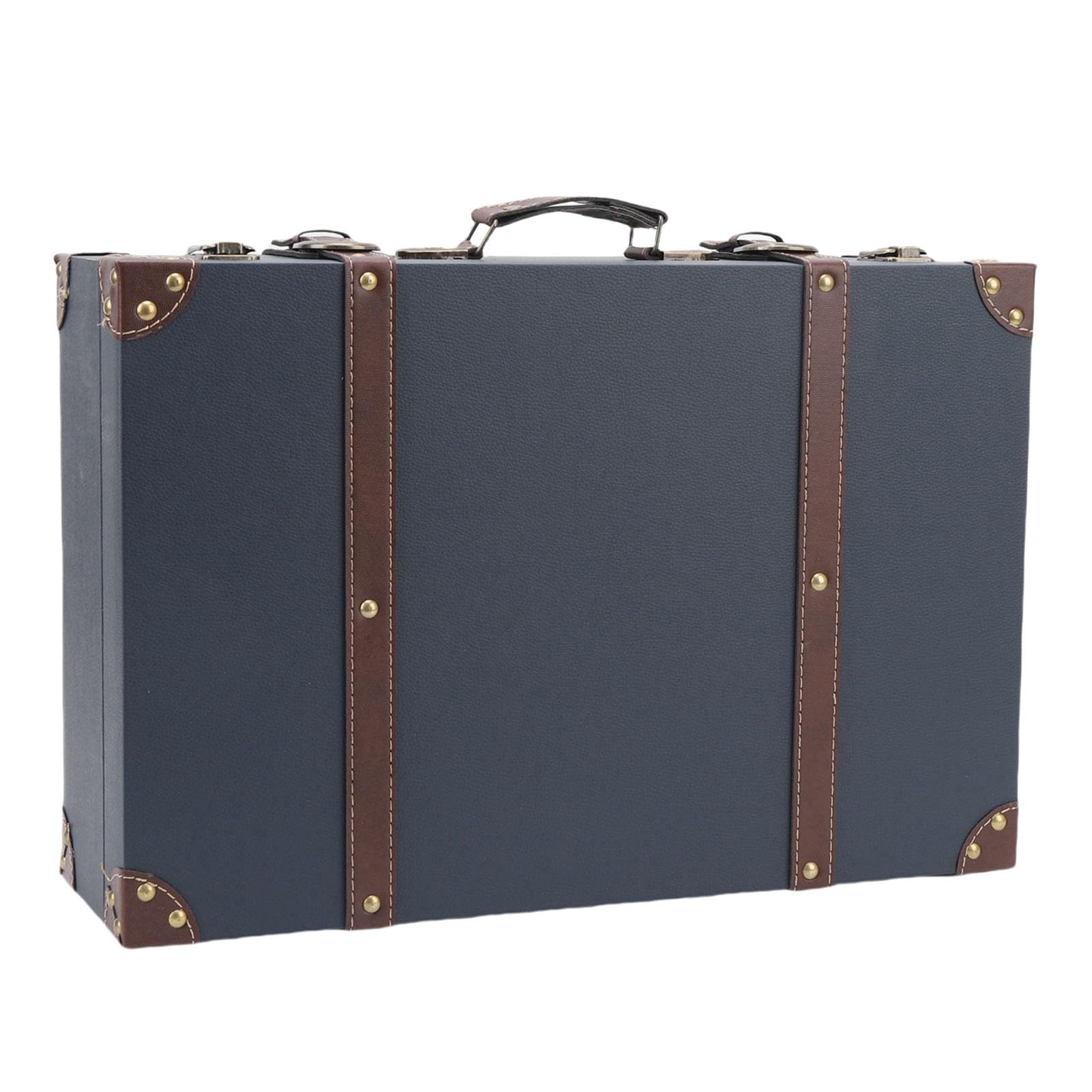 Walfront Pudełko na walizkę w Stylu Vintage Ozdobne Pudełko do Przechowywania Skrzynia o Gęstości 17,7 X 11,8 X 5,9 Cala Retro Organizer na bagaż ze Skórzanym Uchwytem i Paskami Rekwizyty do zdjęć w