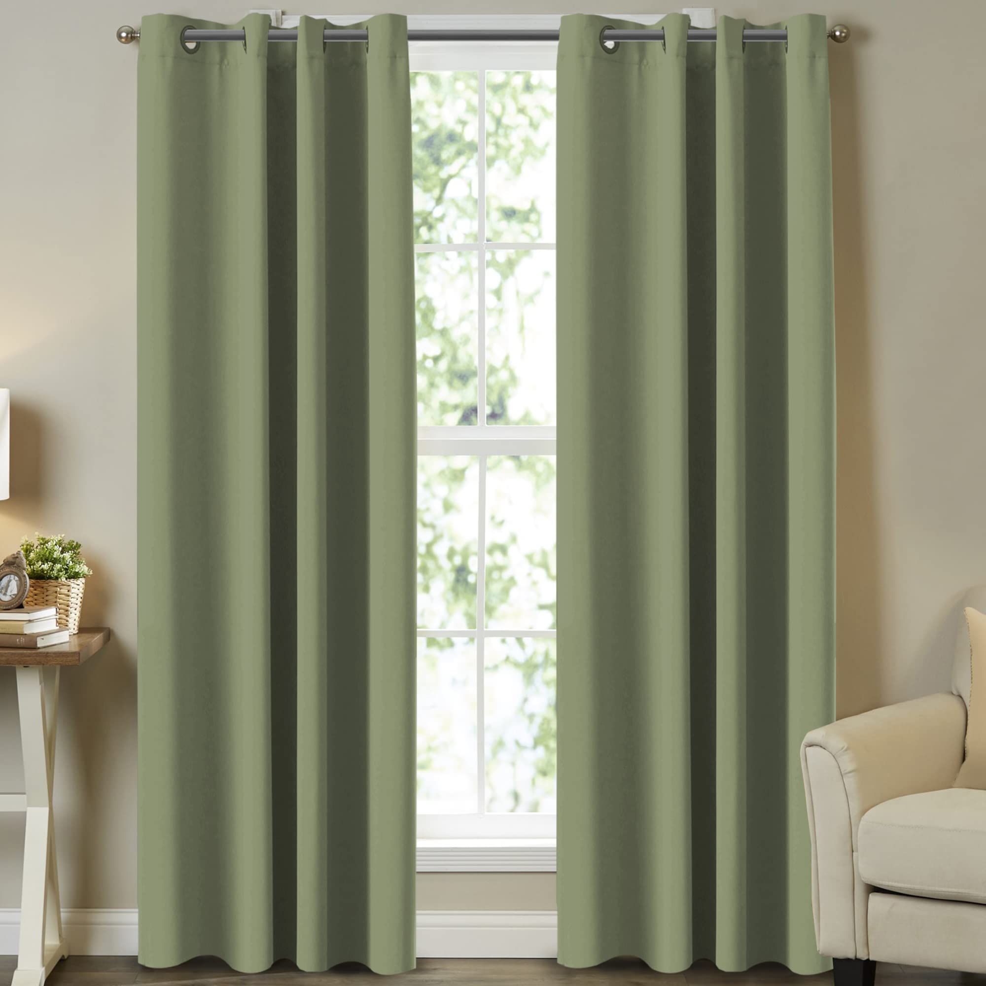 Photo 1 of Turquoize Sage Green Curtains Blackout Curtains for Bedroom 96 Inch Length Room Darkening Curtain Drapes for Living Room Energy Saving Window Treatment Insulated Curtains, 2 Panel, 52 by 96 Inch, Sage