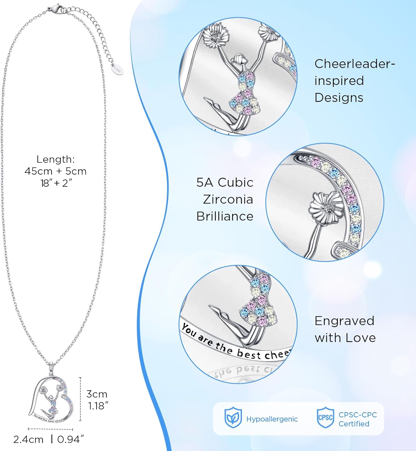 NORBU Cheerleader Gifts for Girls, Hypoallergenic Cheer Necklace for Daughter Cheerleading Squad Cheer Team Team Spirit Coach, Homecoming Graduation Birthday Christmas Gift - Image 7