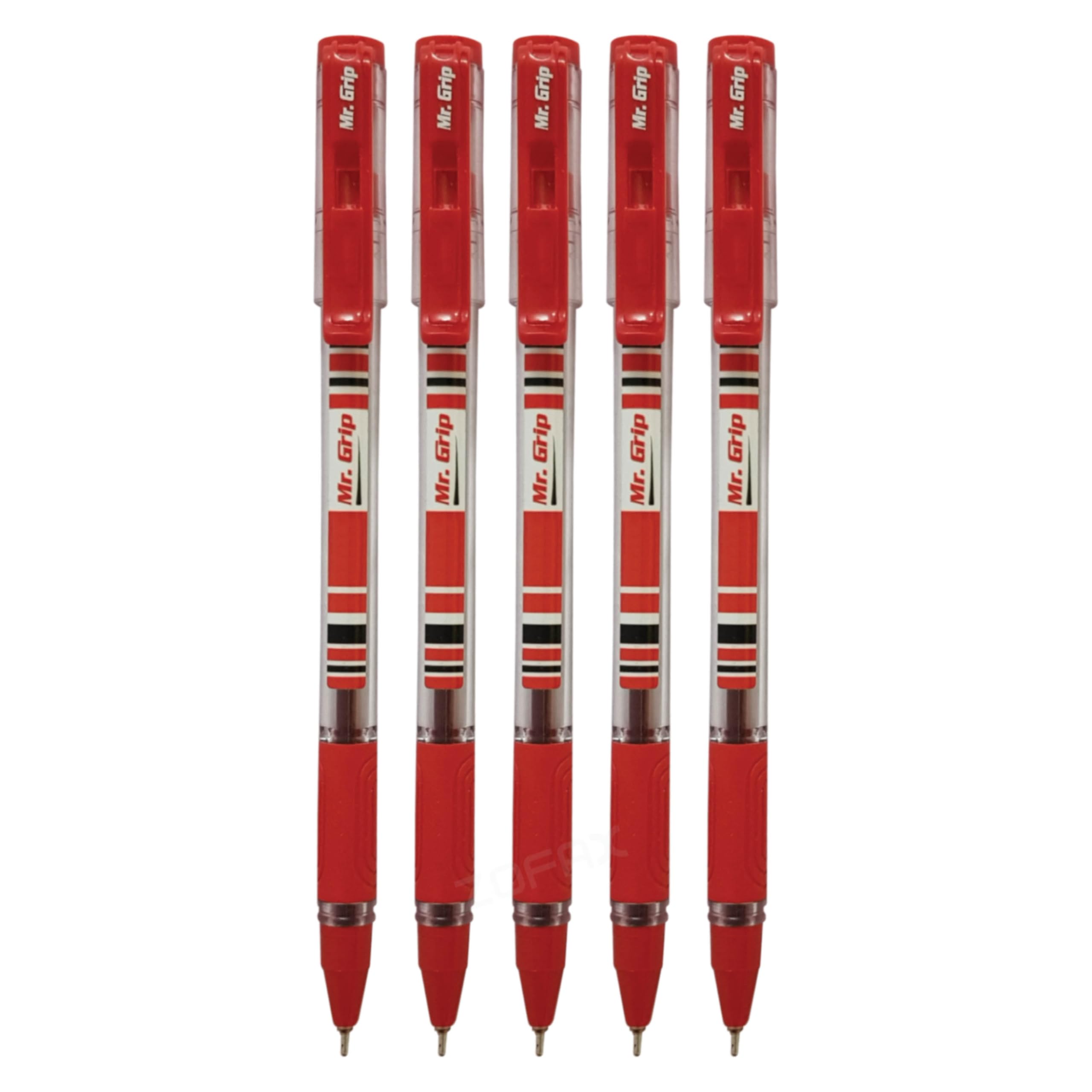 iMGrip Ballpoint Pens, Fine Point (0.7mm), RED, Pack of 5, Soft Grip, Fine Tip Ball Pens, Perfect Pen for School Home Office Use, iZOFAX Black Ball Pen