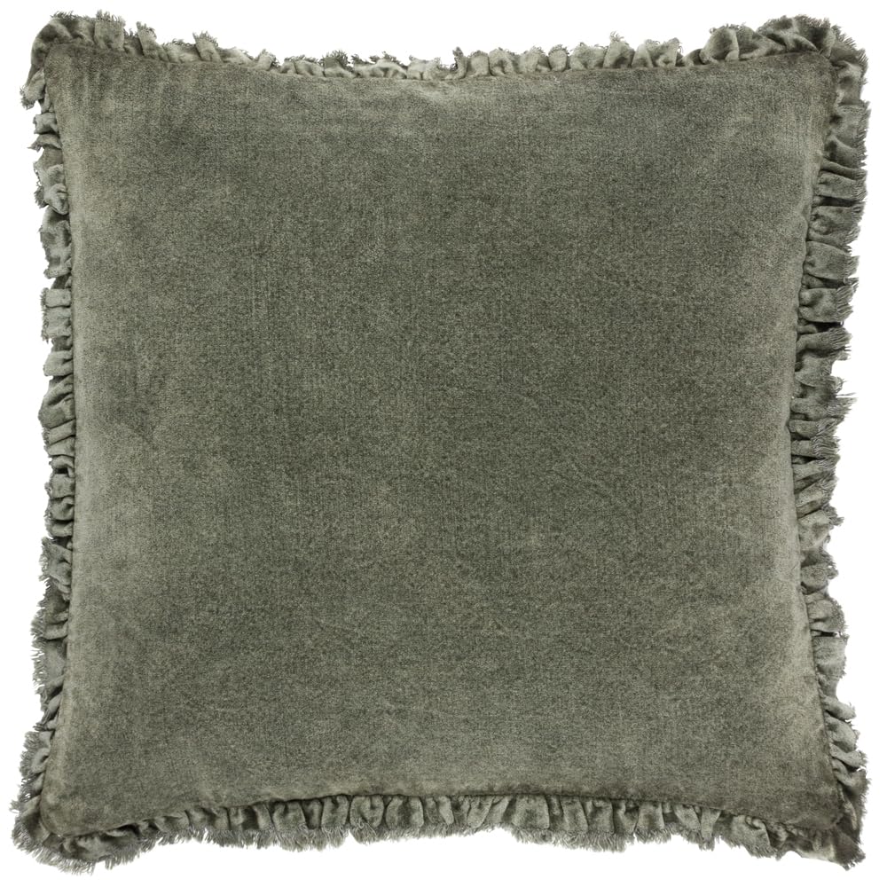 furn. Yard Bertie Washed Cotton Velvet Cushion Cover – Soft Velvet Relaxed Style (Moss – 45x45cm)