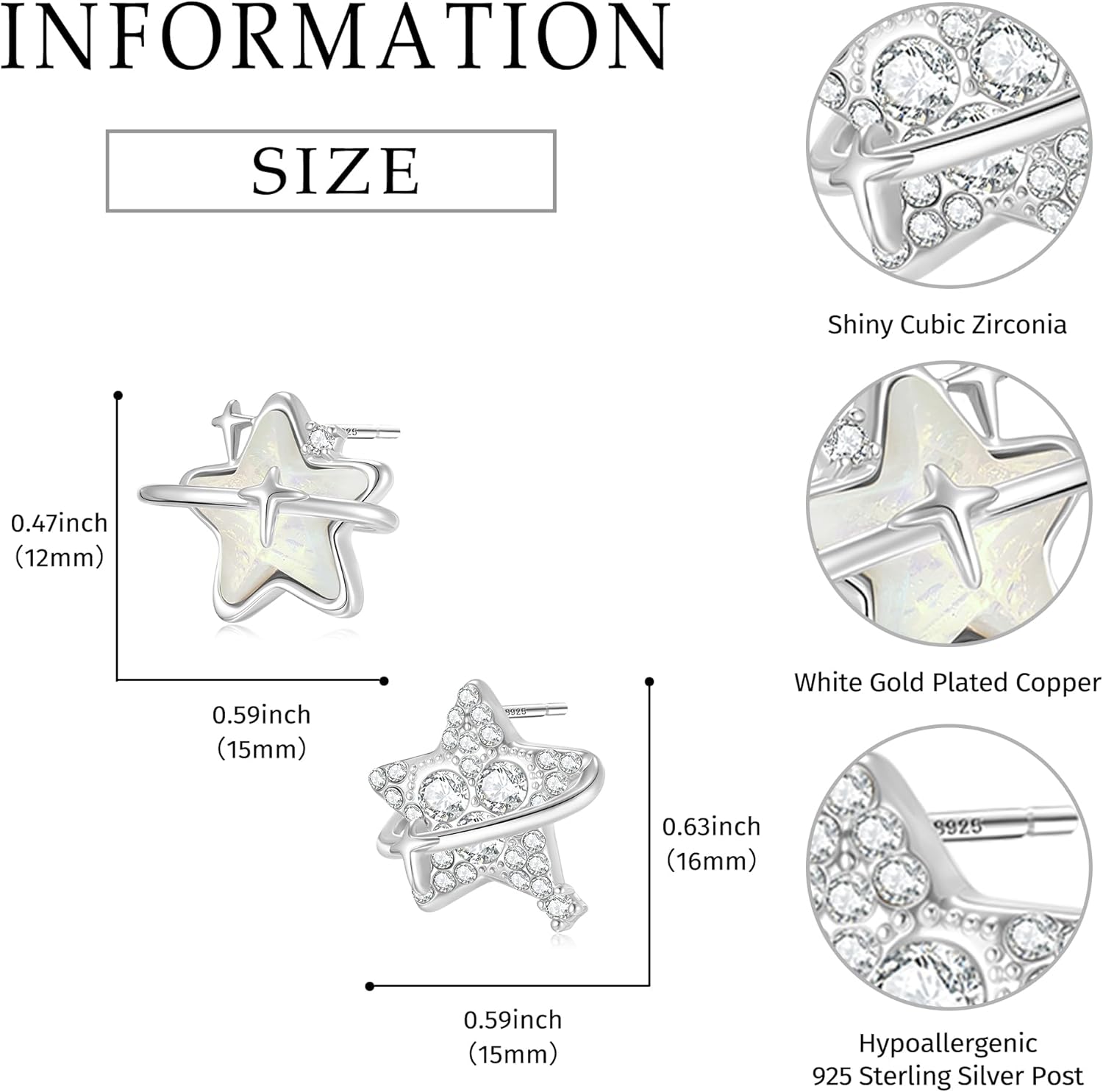 Small Star Stud Earrings for Women 925 Sterling Silver Post 14K Gold Plated Dainty Mini Cubic Zirconia Asymmetrical Star Earrings - Image 5