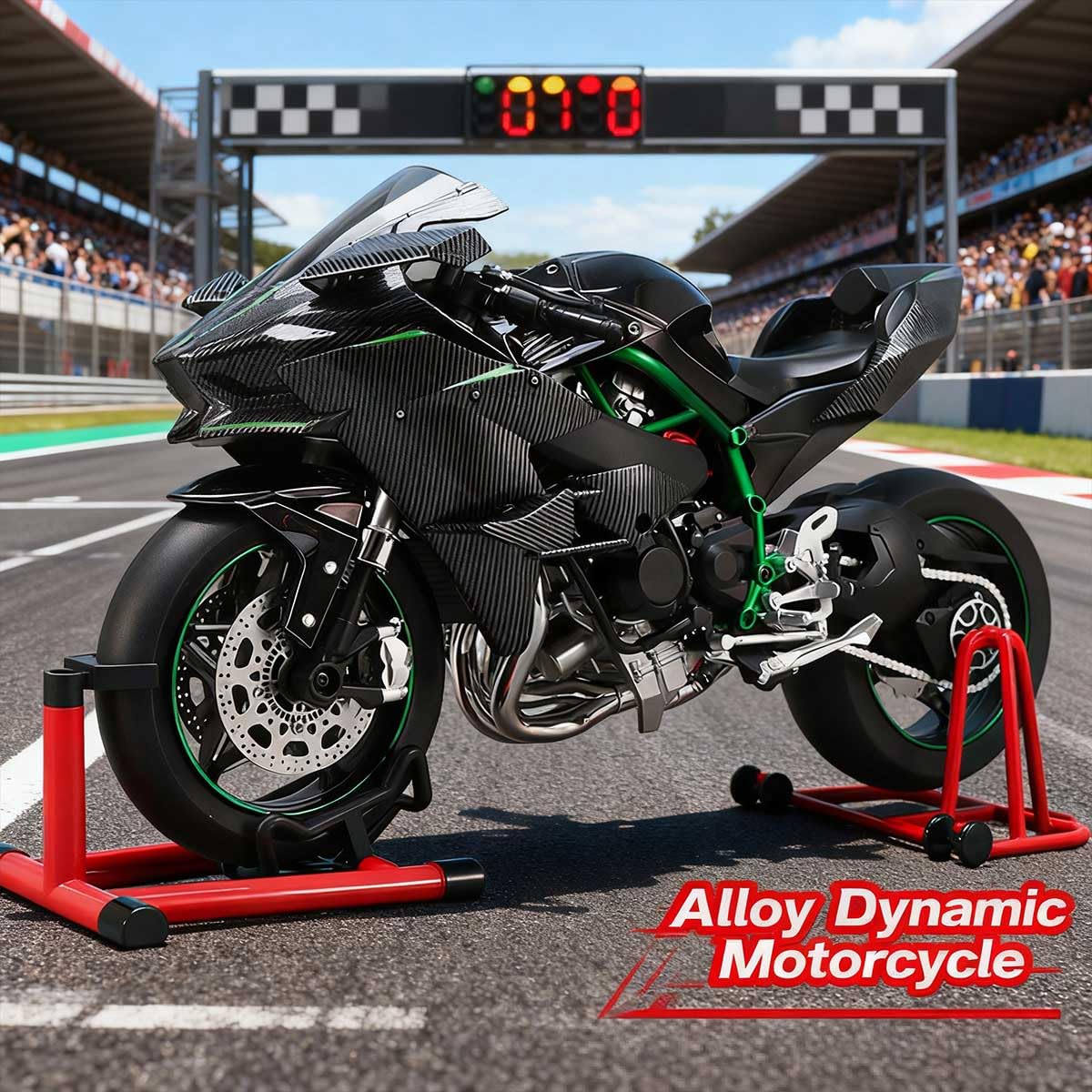 Metall Motorrad Modell 1:6 Maßstab, H2R Track Edition Dynamisches Simulationsmotorrad Mit Zündsystem Und Rauchspray, Geschenk Für Enthusiasten (Kohlefaser)