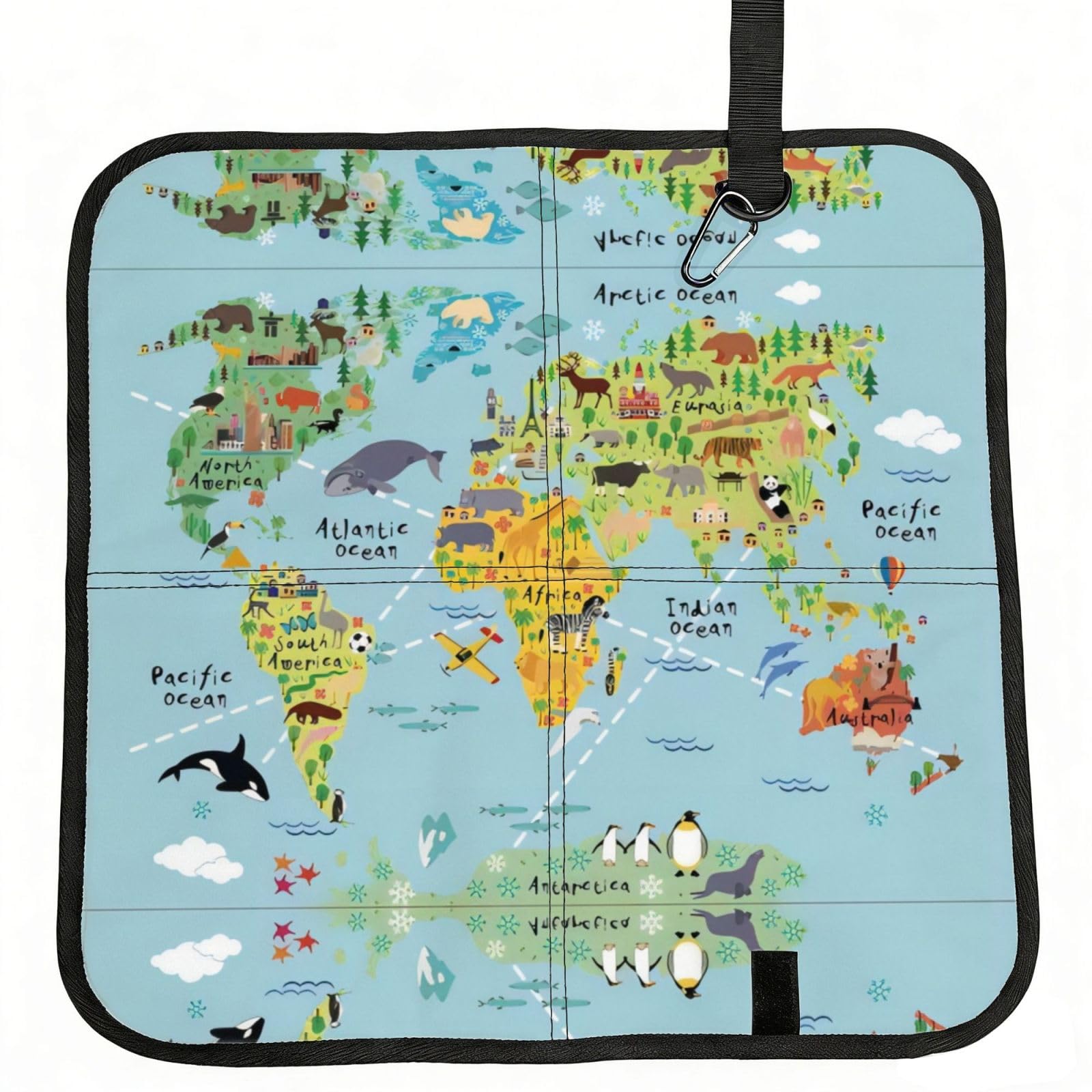 WZYCWB Simple world map Foldable Seating Cushion with Carabiner - Stadium Mat for Camping, Hiking and Outdoor Activities