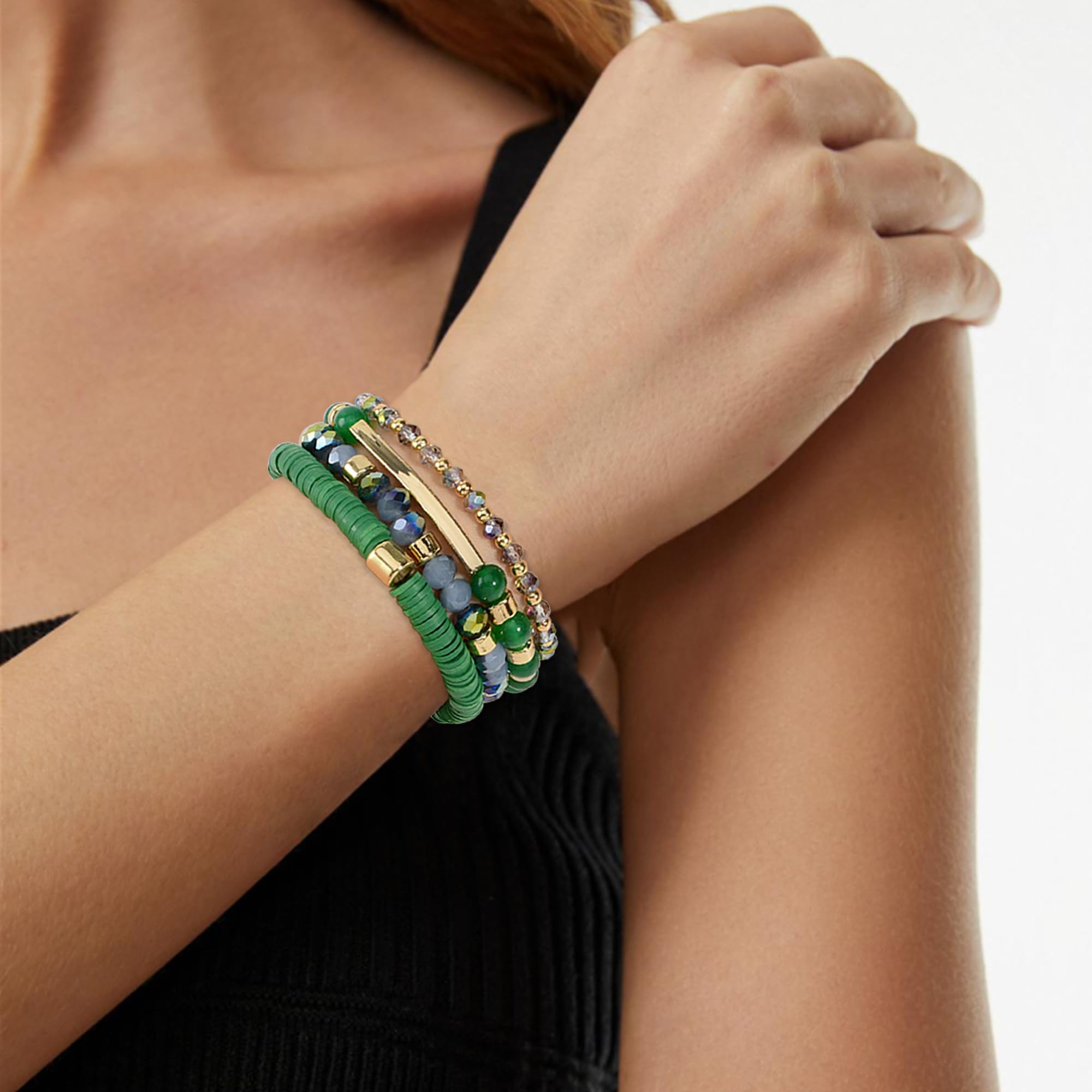 Bracelets extensibles de style bohème pour femme - Empilables - En cristal plaqué or - Tendance - Fait à la main - Pour l'amitié - Bijoux cadeaux