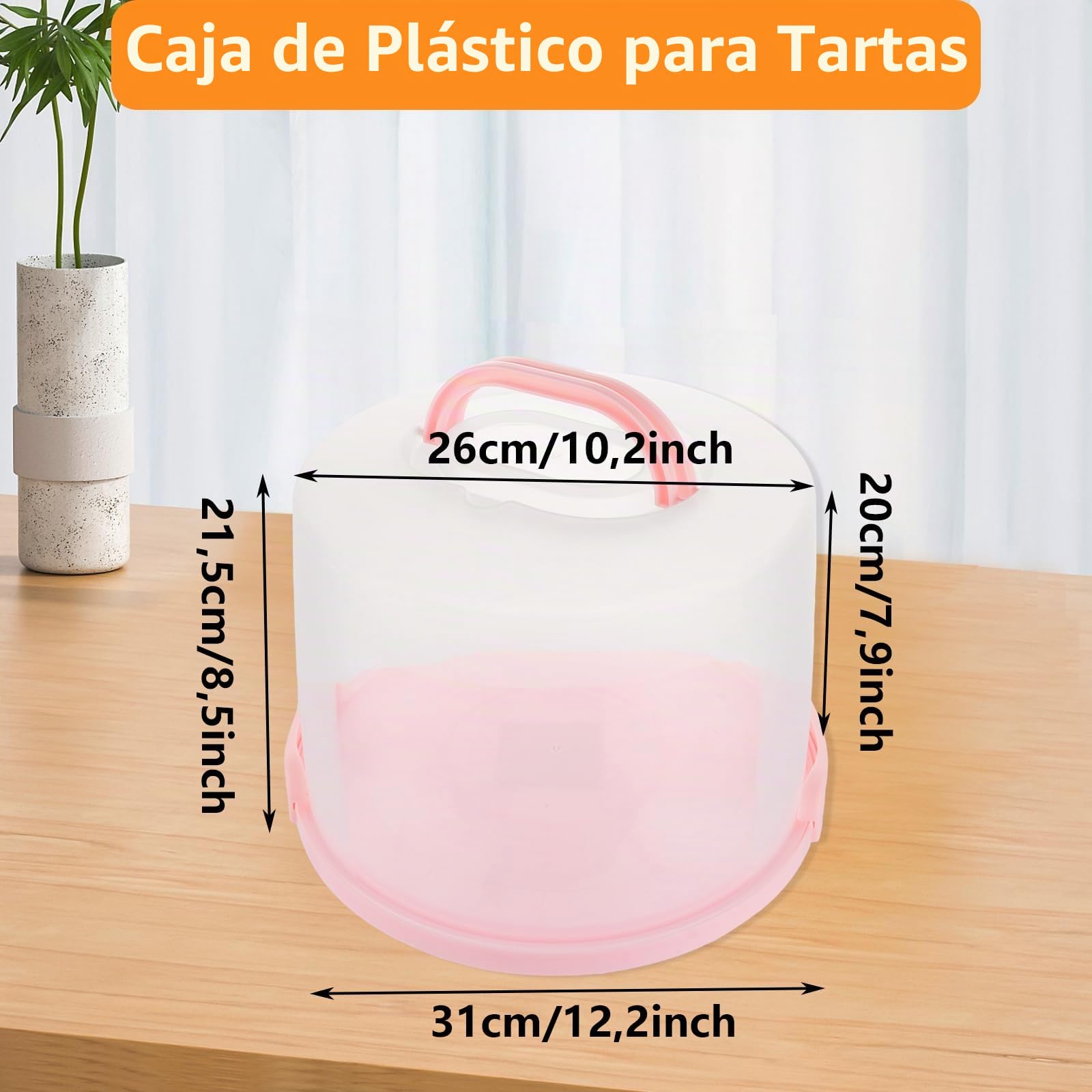 Caja de transporte para tartas de plástico de 10 pulgadas, altura 22 cm, 26 x 31 x 22 cm, caja hermética para tartas con asa y tapa, recipiente grande portátil para tartas, galletas, pasteles