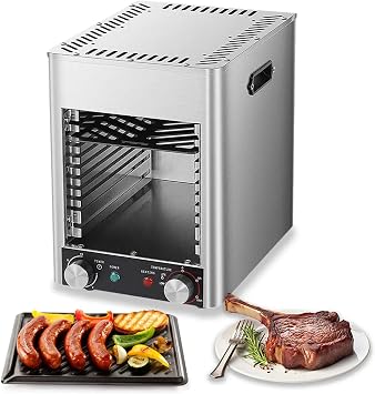 Commercial Indoor Broiler 1700W Electric Steak Broiler Stainless Steel Steak Cooker, with Timer & 9 Height Settings, 800C Temperature Adjustment, 5min Fast Preheating