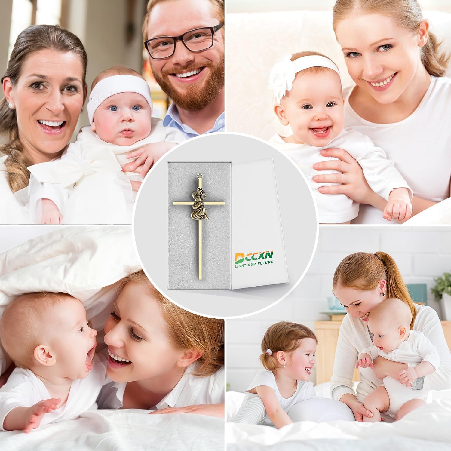 DCCXN Baby Wall Cross Baptism Gifts for Girls, 7 Inch Gold Praying Girl Crosses for First Holy Communion, Christening, Baptismal Cross Decor