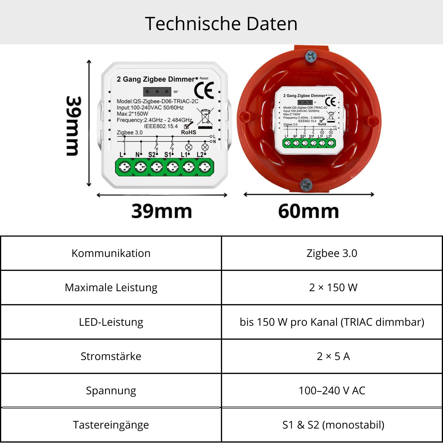 2 GANG Dimmer TUYA Zigbee MINI V3 regolatore di illuminazione