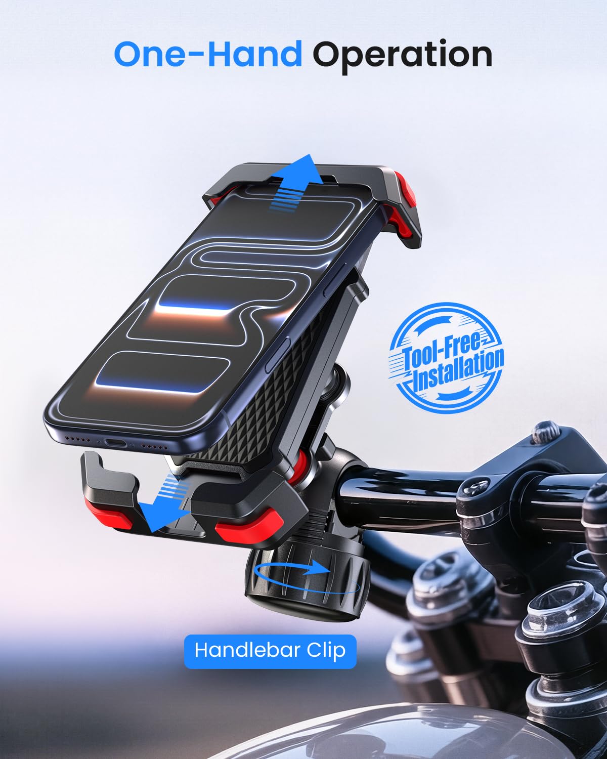 LOXP Support de téléphone anti-secousses pour moto – Double amortisseur de vibrations 2026, support de téléphone universel pour iPhone 17/16/15/14/13 et Android 4,7-7", support de guidon pour vélo