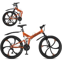26" Folding Mountain Bike, 21 Speed Full Suspension MTB Foldable Bikes | Foldable Bicycle with Dual Disc Brake, High Carbon Steel Frame,Non-Slip for Adults/Men/Women/Teen