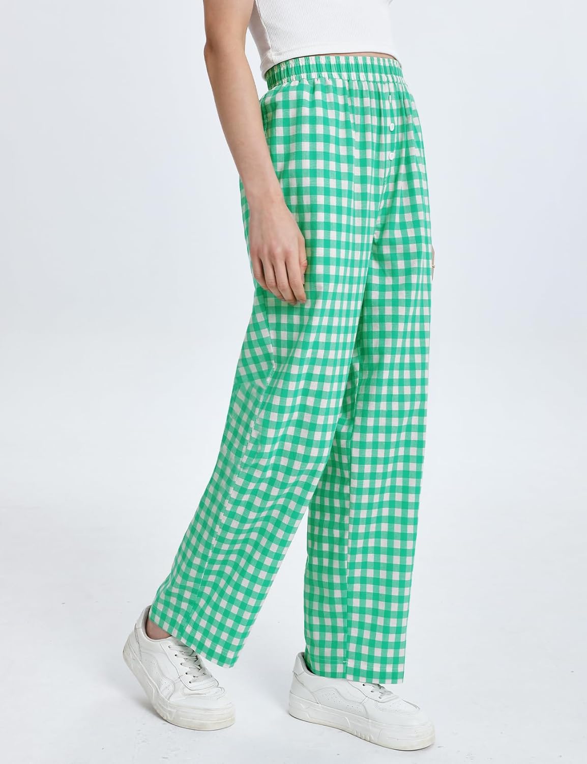 Flygo Womens Pajama Pants Wide Leg Gingham Lounge Pants Plaid Cotton Pajama Bottoms with Pockets - Image 2