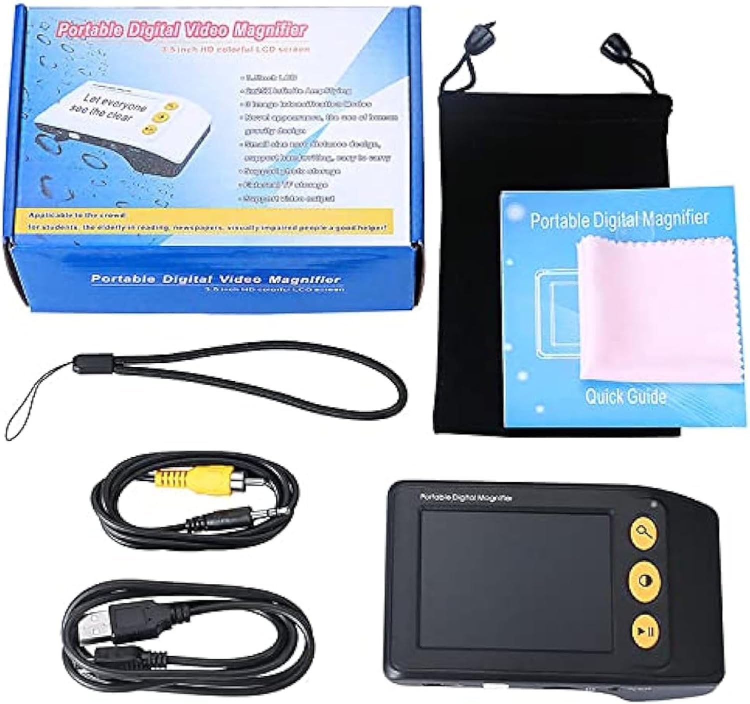 3.5 Inch Digital Magnifier, Portable Electronic Reading Aid Video Magnifier, Handheld Digital Tool Anyone with Low Vision Or Macular, for Visually Impaired, Color Blindness