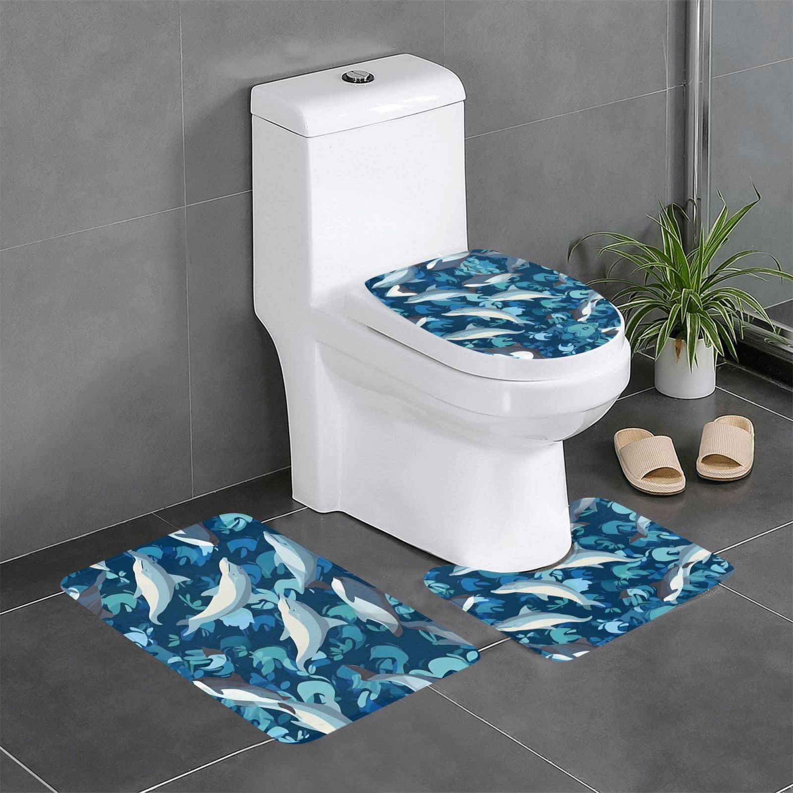 Tapis de salle de bain antidérapants Kiss motif dauphin pour WC