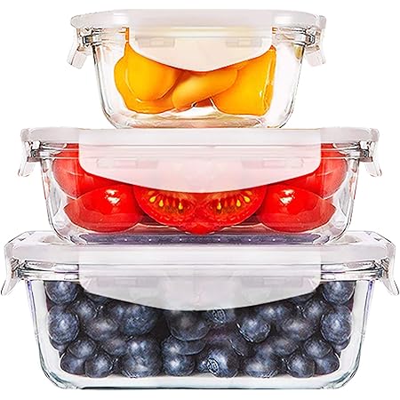 Amazon Kitsure 耐熱ガラス 保存容器 3点セット 370ml 680ml 1040ml 広範囲適用温度 耐熱耐冷 食品級の材質 電子 レンジ可 弁当箱代わり可 食器洗い機可 オーブン可 冷凍可 シールリング付き よく気密性 漏れ防止 健康便利 ユニークな通気設計 大容量 保存容器