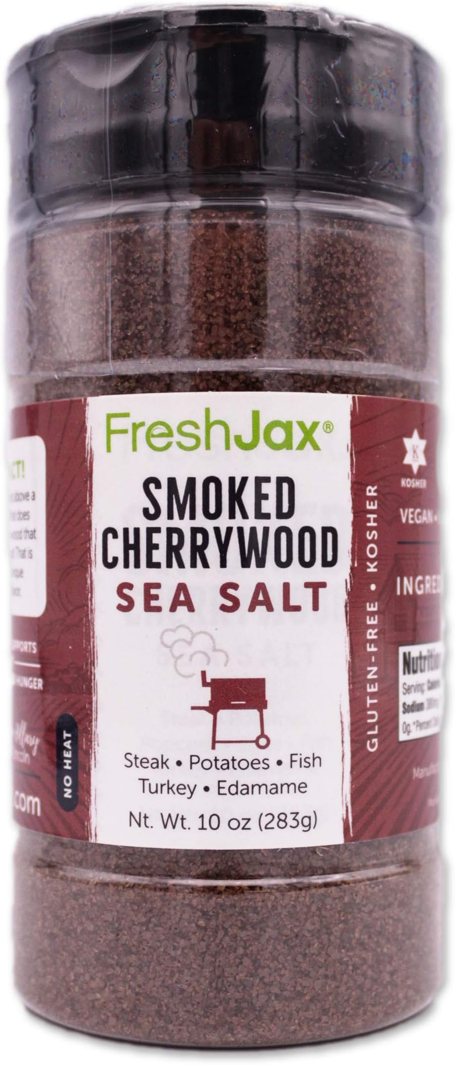 FreshJaxOrganic Smoked Cherrywood Sea Salt (10.0 oz Bottle) Non GMO, Gluten Free, Keto, Paleo, No Preservatives Smoked Organic Sea Salt | Handcrafted in Jacksonville