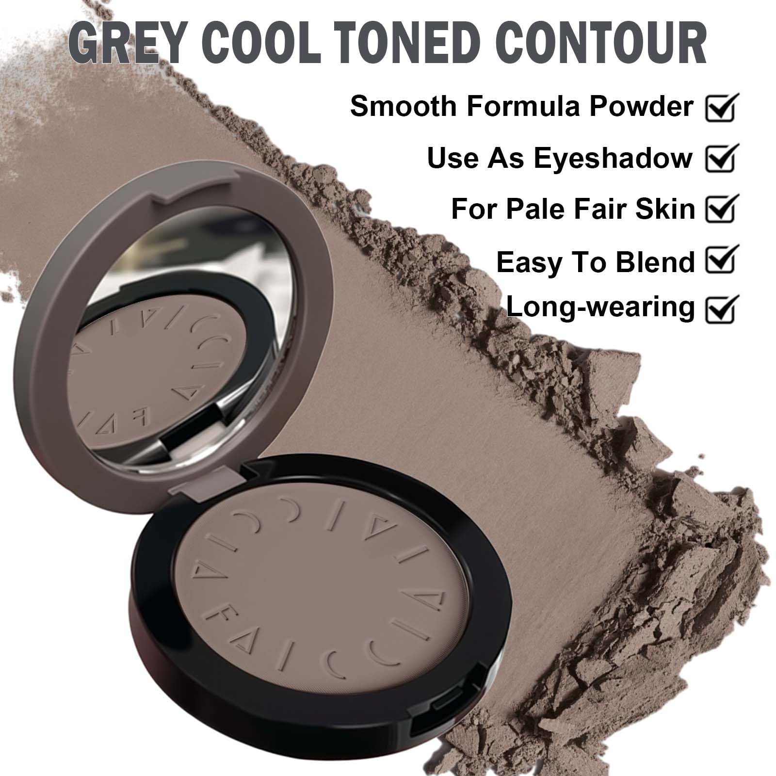 Noerrors Palette per Contorno Tonalità Fredda con Specchio e Pennello, Polvere Bronzer per Contorno Naso Grigio Marrone, Palette Correttore per Scolpire il Viso, Set da Trucco per Ombreggiatura
