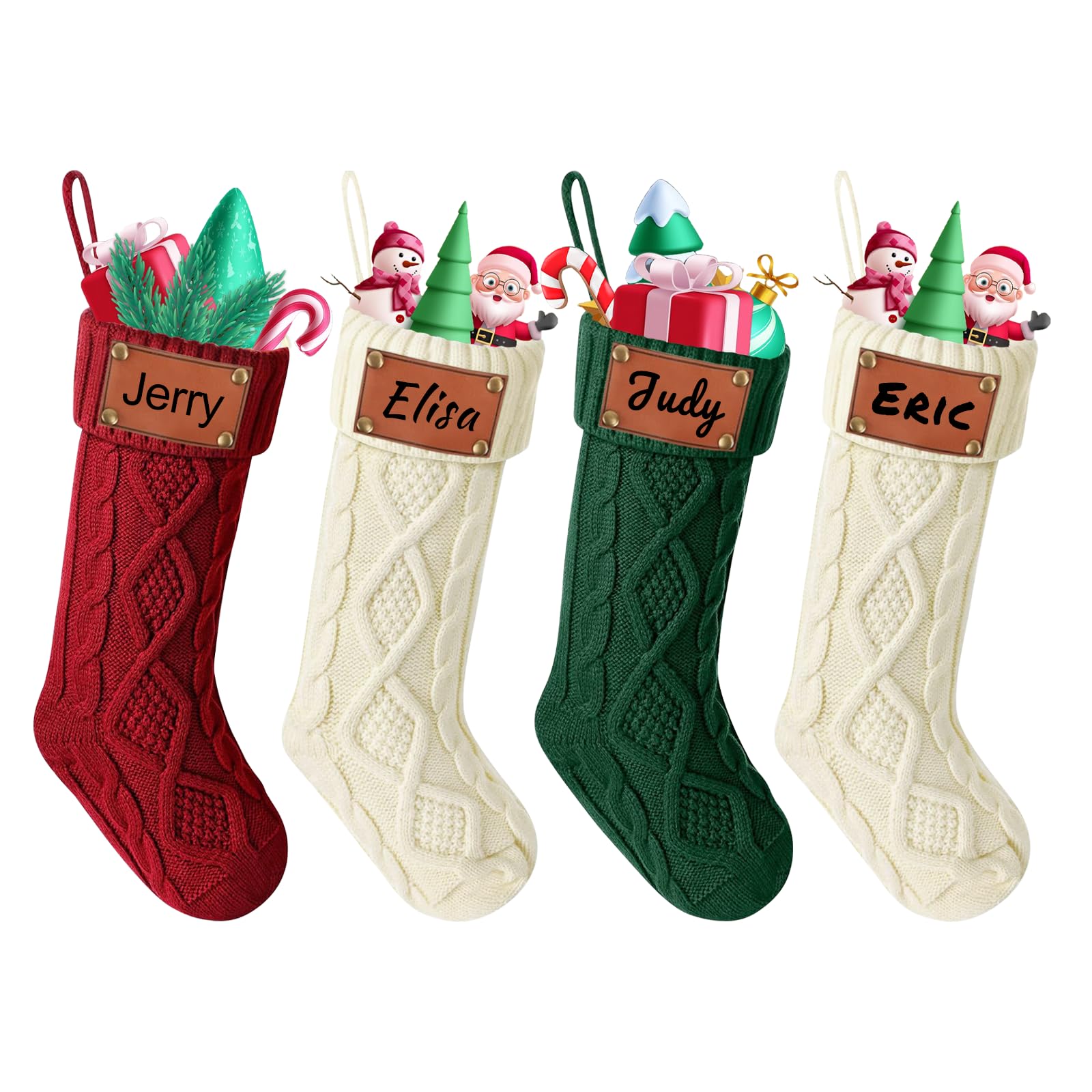 BEXOA Personalised Christmas Stockings - 18" Large Knitted Christmas Stocking Custom with Name Tag for Kids Dad Mom Family, Xmas Tree Hanging Ornaments for Fireplace Holiday Party Decoration (3)
