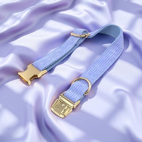 Miniatura 2 de PETDURO Personalized Handmade Dog Collars Stripe Velvet Custom with Name Engraved Gold Metal Buckle for Boy & Girl Dogs - Matching Leash Bow Tie