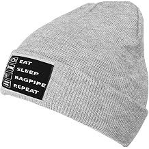 PAUPPY Funny-Eat-Sleep-Bagpipe-Repeat-Bagpiper-Bagpipes-Gift Gray Knitted Hat Winter Warm Knitted Beanie for Men Women Beanie