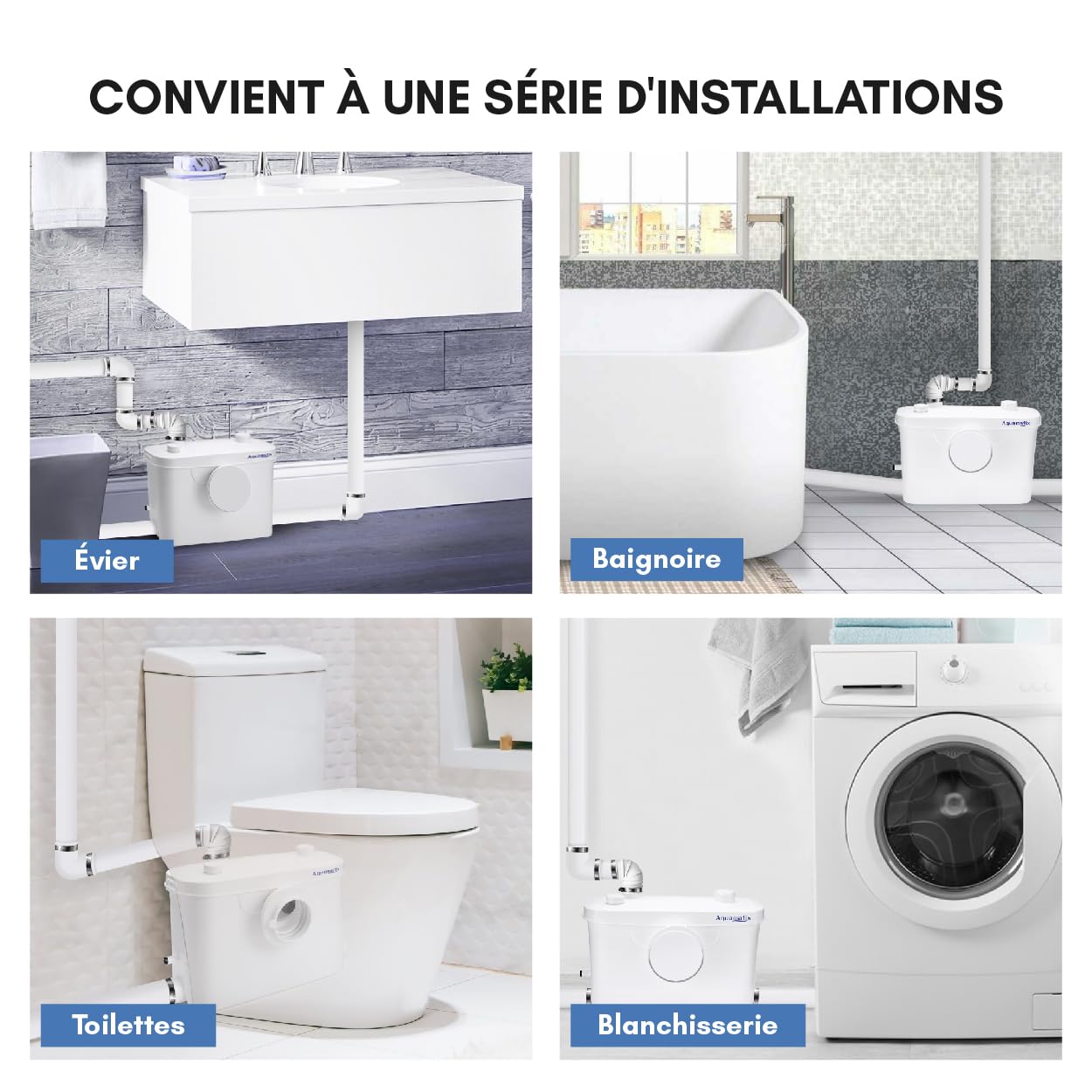 Aquamatix Sanitarna pompa podnosząca, 400 W, pompa Macerator, 100 l/min, 8 m podnośnik, 3-wlot do wanny toaletowej, filtr węglowy