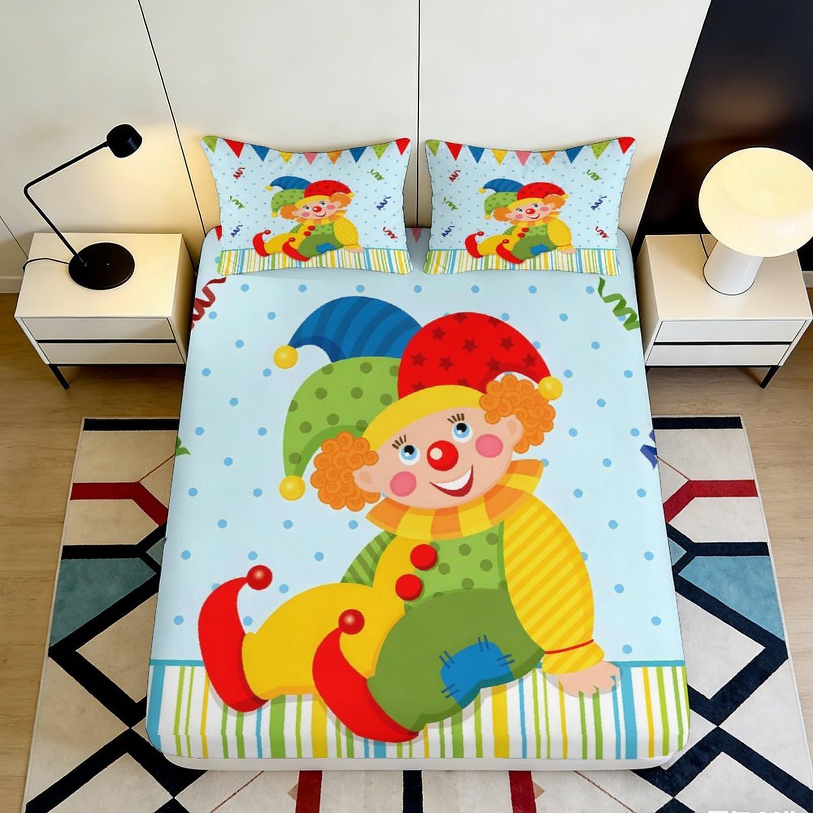 Pnayamiorkfel Style-7 3D Printed Colorful Clown Fitted Sheet Microfiber Fun Circus Jester Bed Cover For Bedroom Guestroom Decor 90X200x25cm