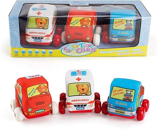 Atralo Service Juego de 3 piezas de tela suave para coche incluye Taxi Ambulance Express para coche tela de juguete Scooter educación temprana