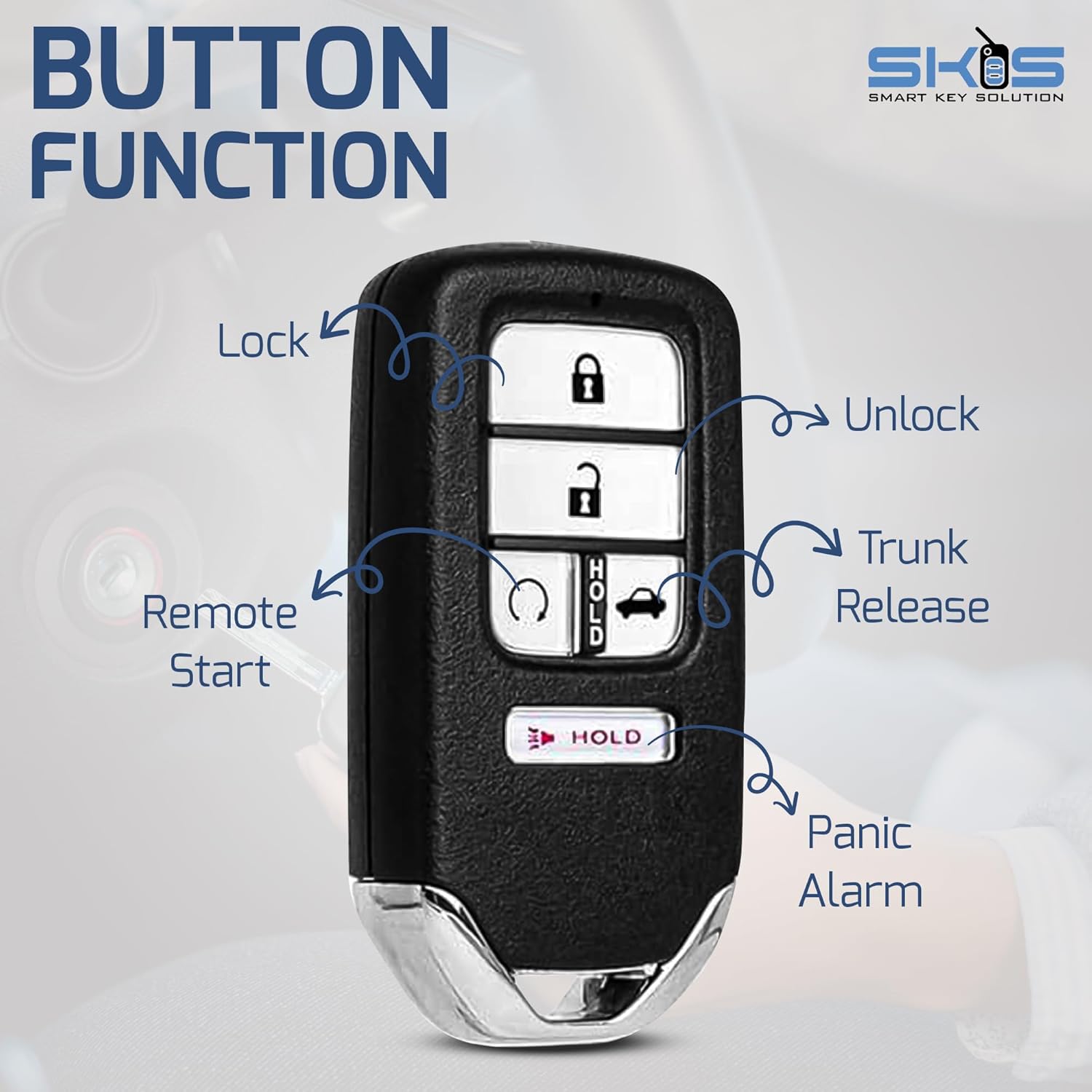 Simple Setup Key Fob Remote Replacement Fits for Compatible Honda Civic 2016 2017 2018 2019 2020 2021 KR5V2X Proximity Keyless Entry Remote Control 433Mhz (72147-TBA-A11)