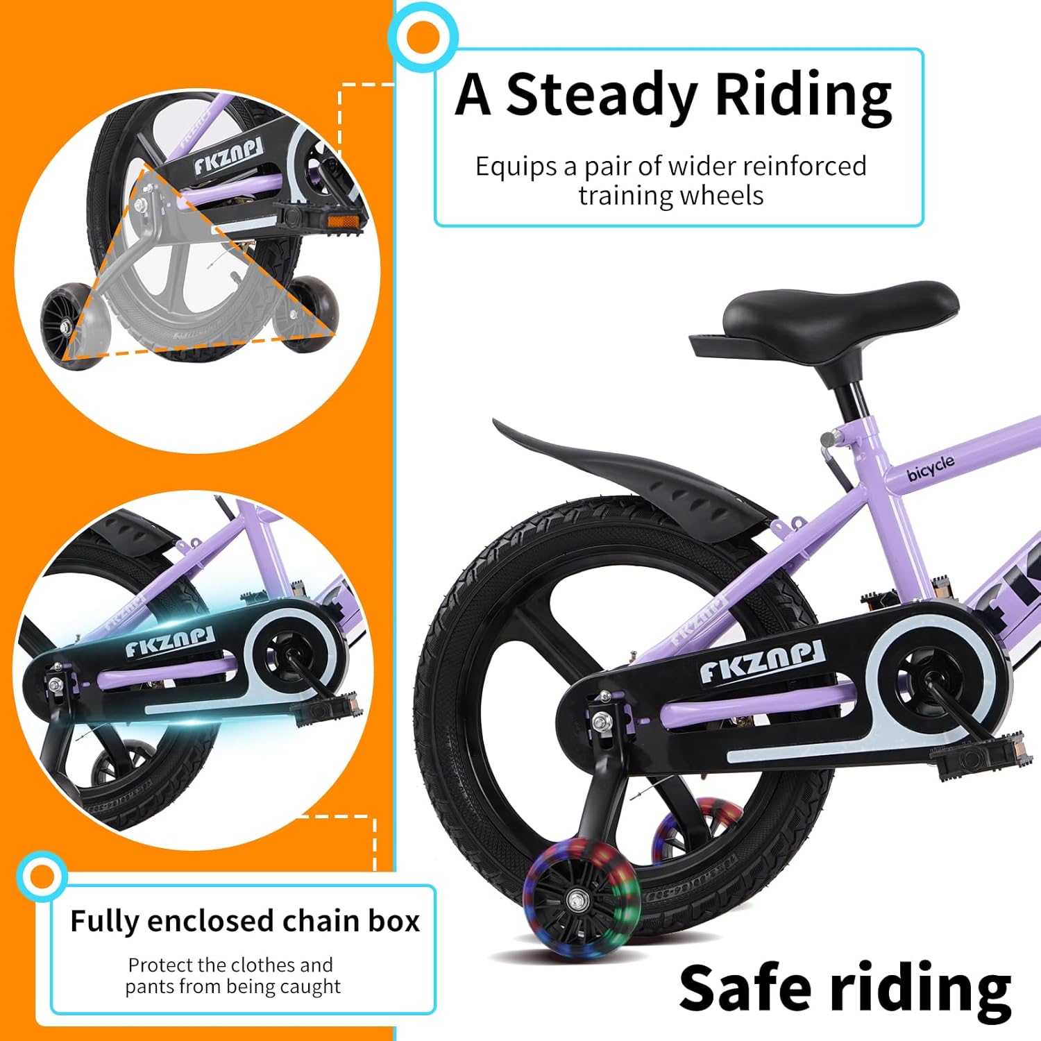 18 Inch Kids Bike for Boys & Girls Ages 3-9, High Carbon Steel Frame & Magnesium Alloy Wheels, Glow-in-The-Dark Training Wheels, Adjustable Seat with Included Water Bottle