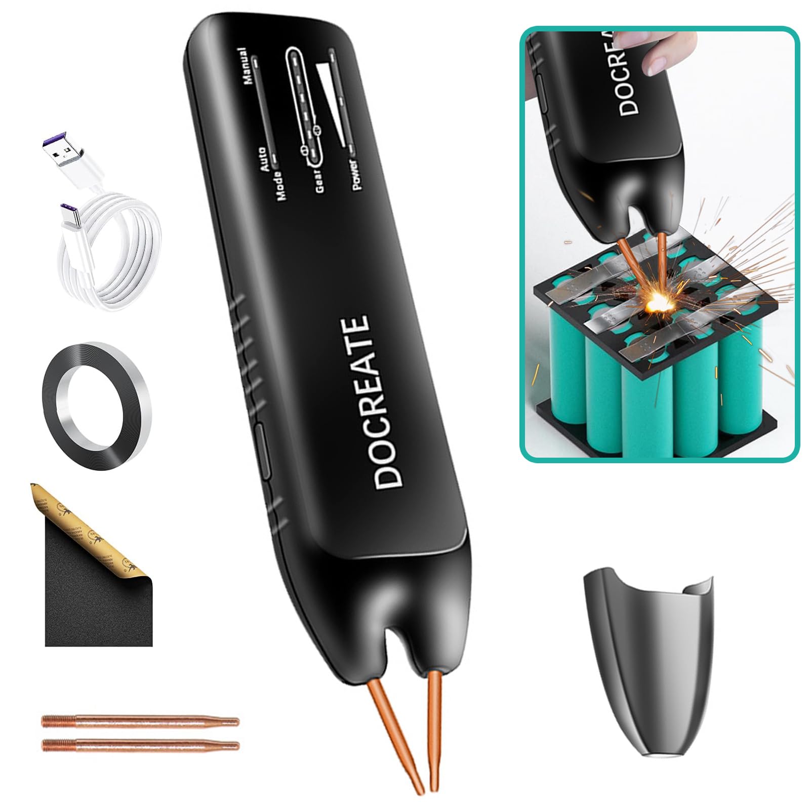 Battery Spot Welder, 11 Gear Adjustable Handheld Spot Welder, Automatic and Manual Modes, Welding Plated Nickel Sheets 0.1-0.25mm，for DIY 18650 Battery, Welding Nickel Sheets, Iron