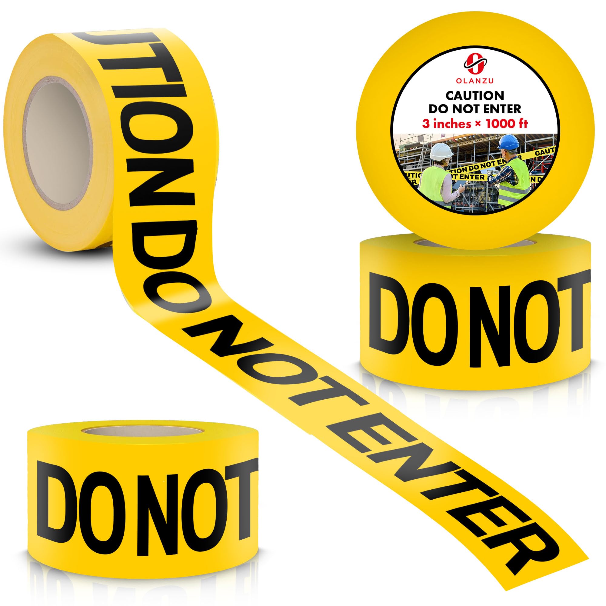 OLANZU Paquete de 4 rollos de cinta Caution Do Not Enter – 3 x 1000 pies – Película de polietileno, alto contraste, resistente a las manchas, claramente visible, cinta de precaución amarilla no