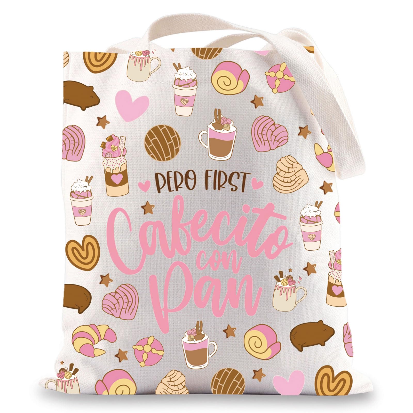 JNIAP Cafecito Con Pan Tote Bag Mexican Pan Dulce Gifts Cafecito Y Chisme Gifts Concha Mexican Sweet Bread Tote Bag
