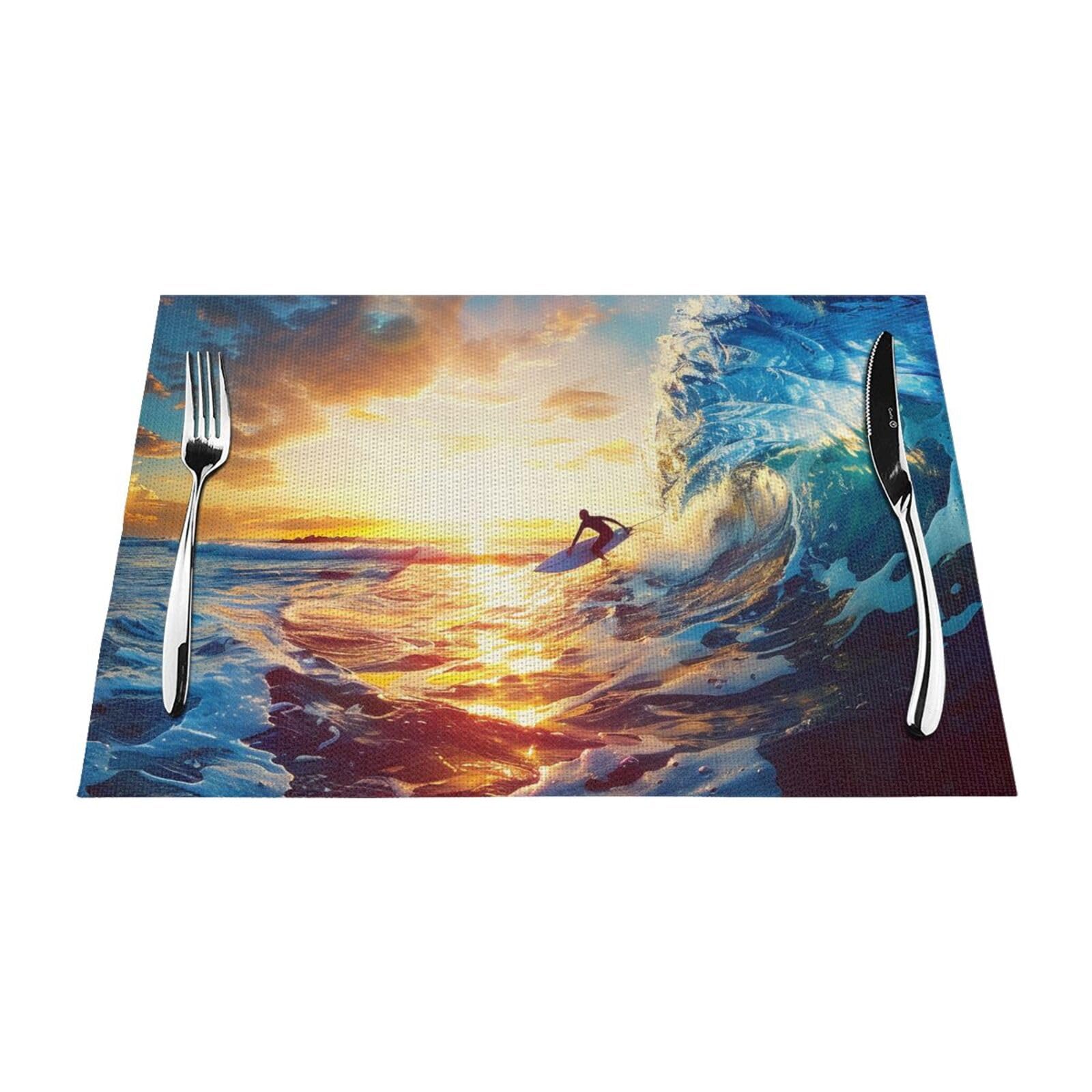 Set di 6 tovagliette stampate con paesaggio marino, in PVC, resistente al calore, per cucina, tavolo da pranzo, per interni ed esterni, 45 x 30 cm