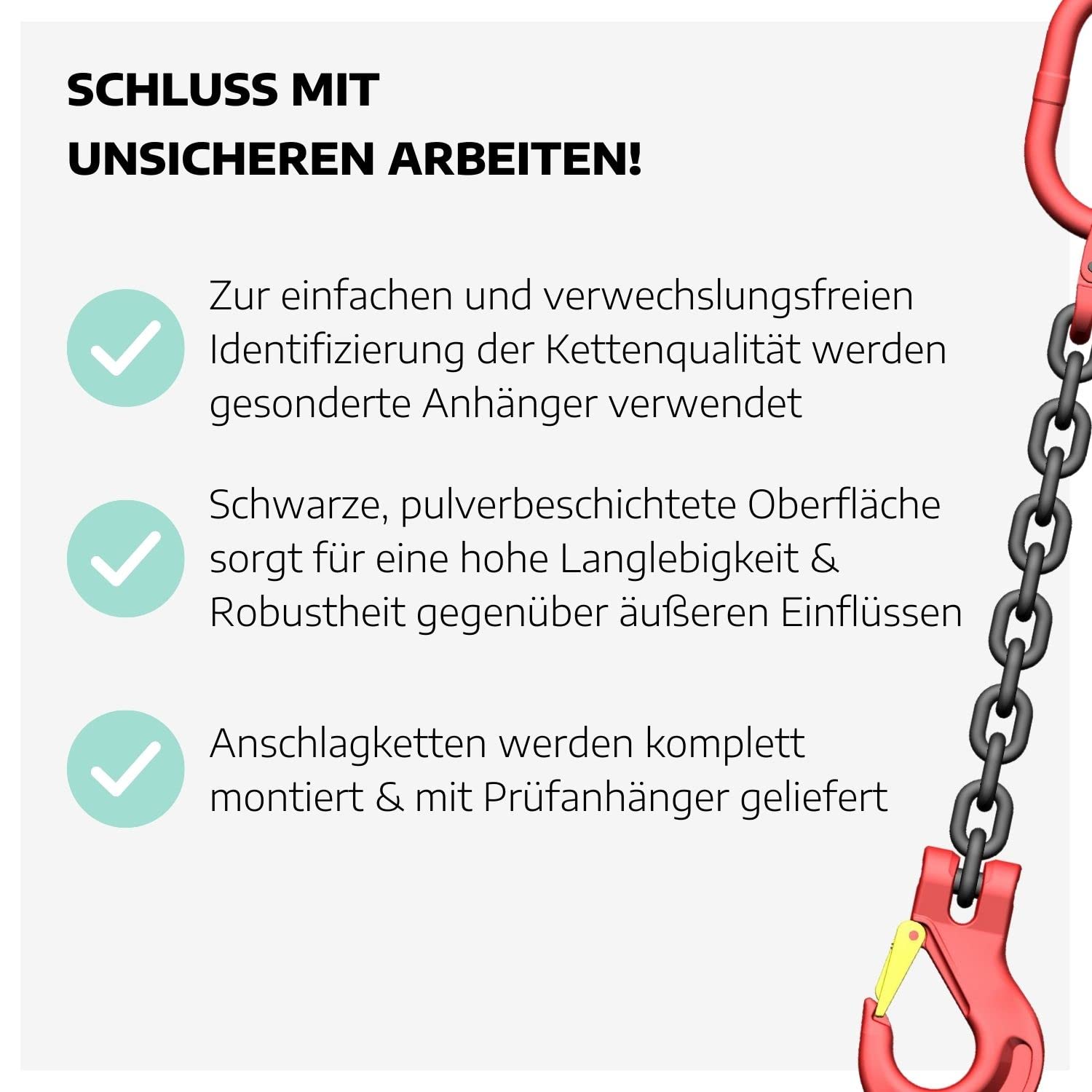 Zweistrang-Kettengehänge 8 mm GK 8 I 3 m Lange Anschlagkette für die Baustelle I Bagger-Zubehör I Traglast 2800kg (0°-45°) & 2000kg (45°-60°) nach EN818-4 I Kettengehänge 2-Strang