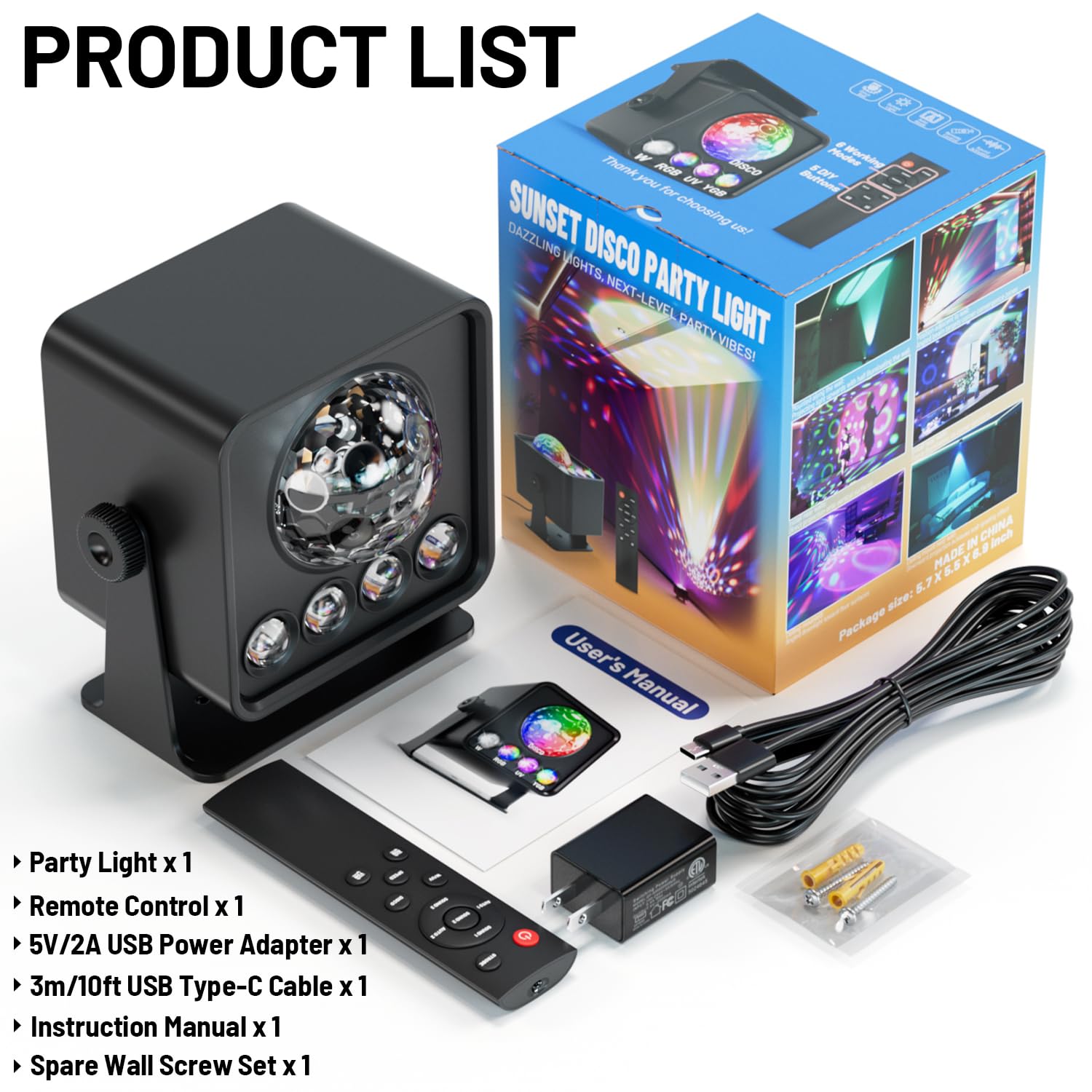 Discokugel Party Lichter Disco Licht Sonnenuntergang Lampe Projektor mit Weiß + RGB + UV + YGB Modi LED Strobe DJ Bühnenlichter für TIK Tok Live Fotografie Partys Home Room Dance Geburtstag