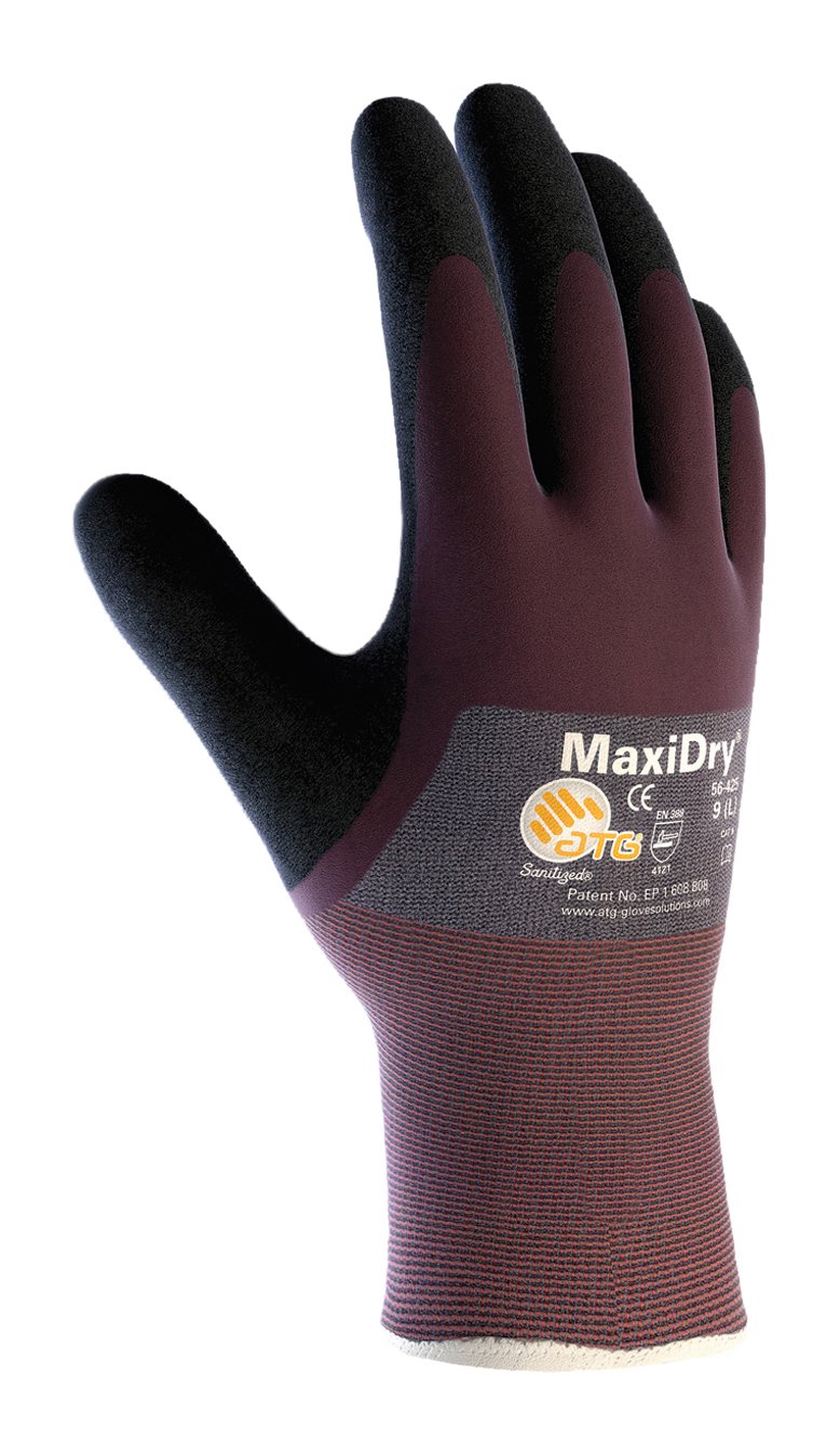 ATG 56-425/M Maxidry, Gry. Nylon Shell, Prpl./ Blk. Nitrile Non-Slip 3/4 Coat Purple M