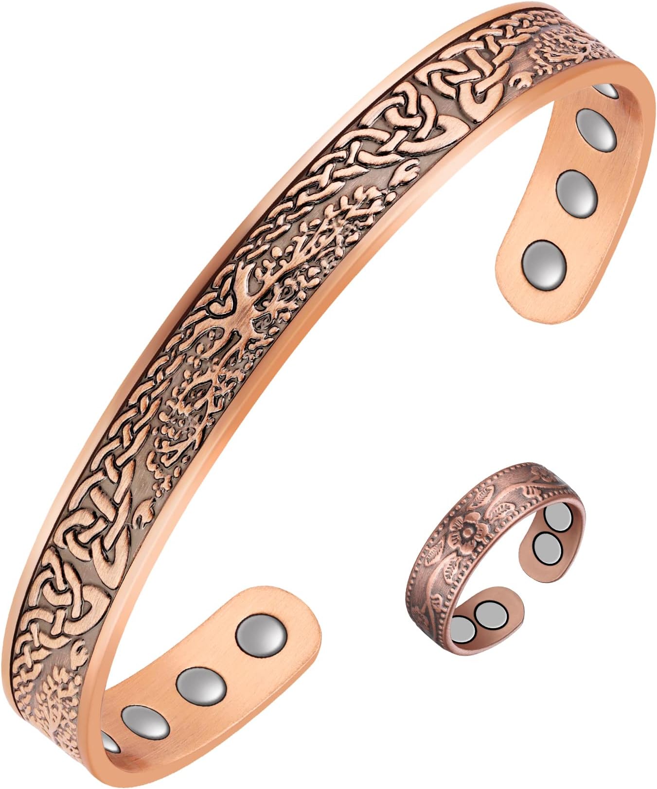 Jecanori Copper Magnetic Bracelets for Men Women,Tree of Life Pattern Solid Copper Brazaletes with 6pcs Ultra Strong Magnets,Adjustable Size Cuff Bangle with Jewelry Gift Box