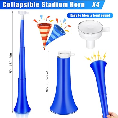 Miniatura 2 de Sosation Cuerno de estadio plegable de 24 pulgadas, Vuvuzela de plástico para trompeta, emitedores de ruido para eventos deportivos, juegos de