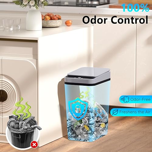 Miniatura 6 de Paquete de 3 cubos de basura pequeños para baño con tapa, 2.6 galones, sin contacto, automático, delgado, impermeable, sensor de movimiento, cubo de