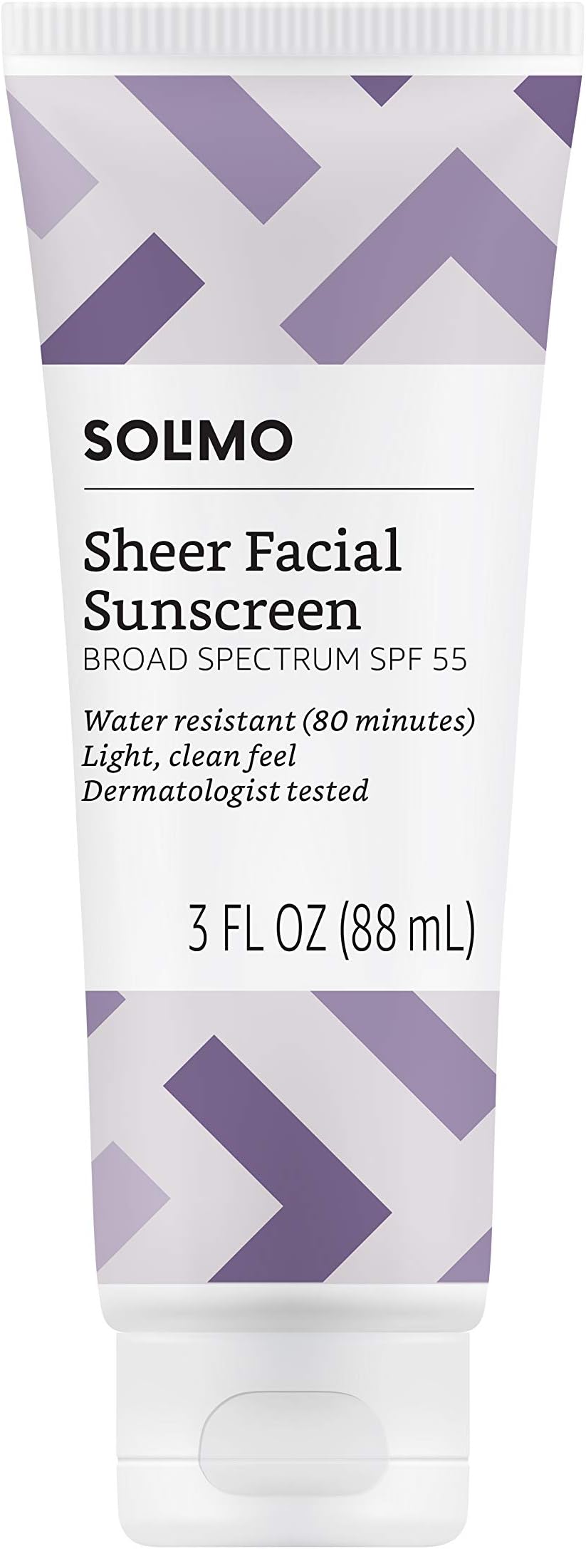 Amazon Brand - Solimo Sheer Facial Sunscreen SPF 55, 3.0 Fluid Ounce