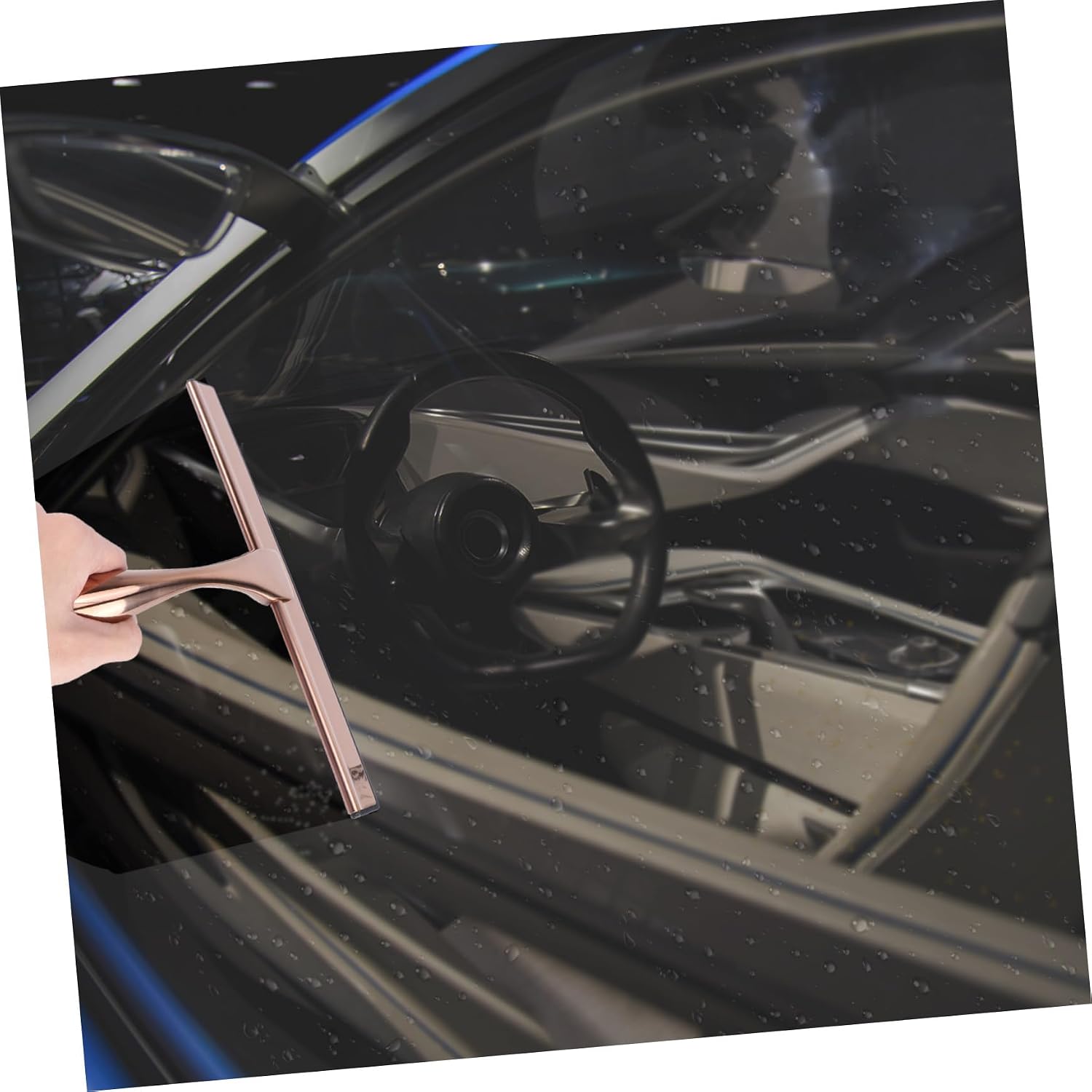 Stainless Steel Window Squeegee with Copper Silicone Handle, Shower Glass and Mirror Cleaning Tool, Household Bathroom and Car Cleaning Scraper