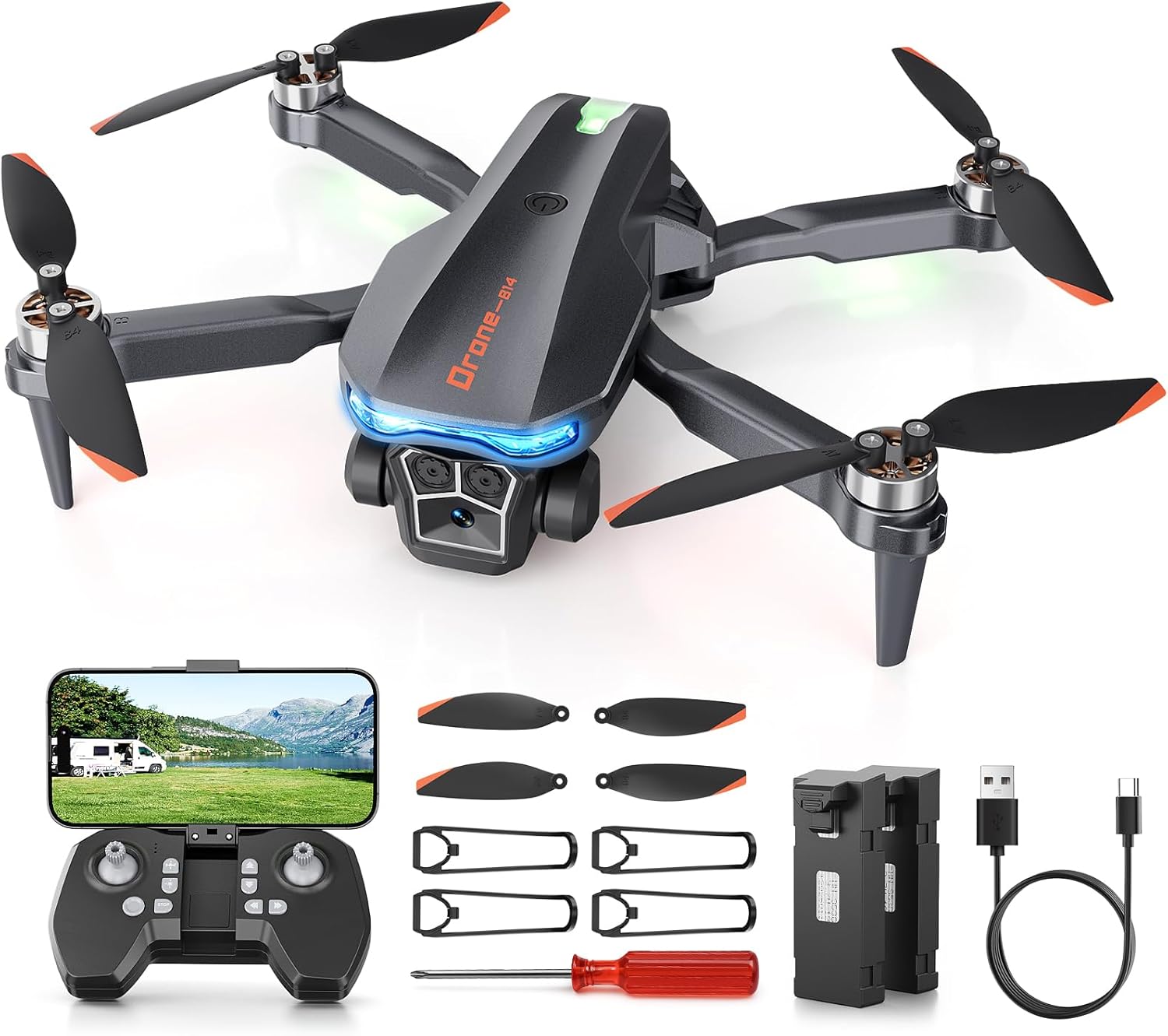 Skyvoyant Drone with Camera - Foldable Brushless Motor Drone for Adults/Kids, 1080P HD RC quadcopter. Waypoint Fly, Altitude Hold, One Key Take Off/Landing, Gesture Selfie, 3D Flip, Long Flight Time